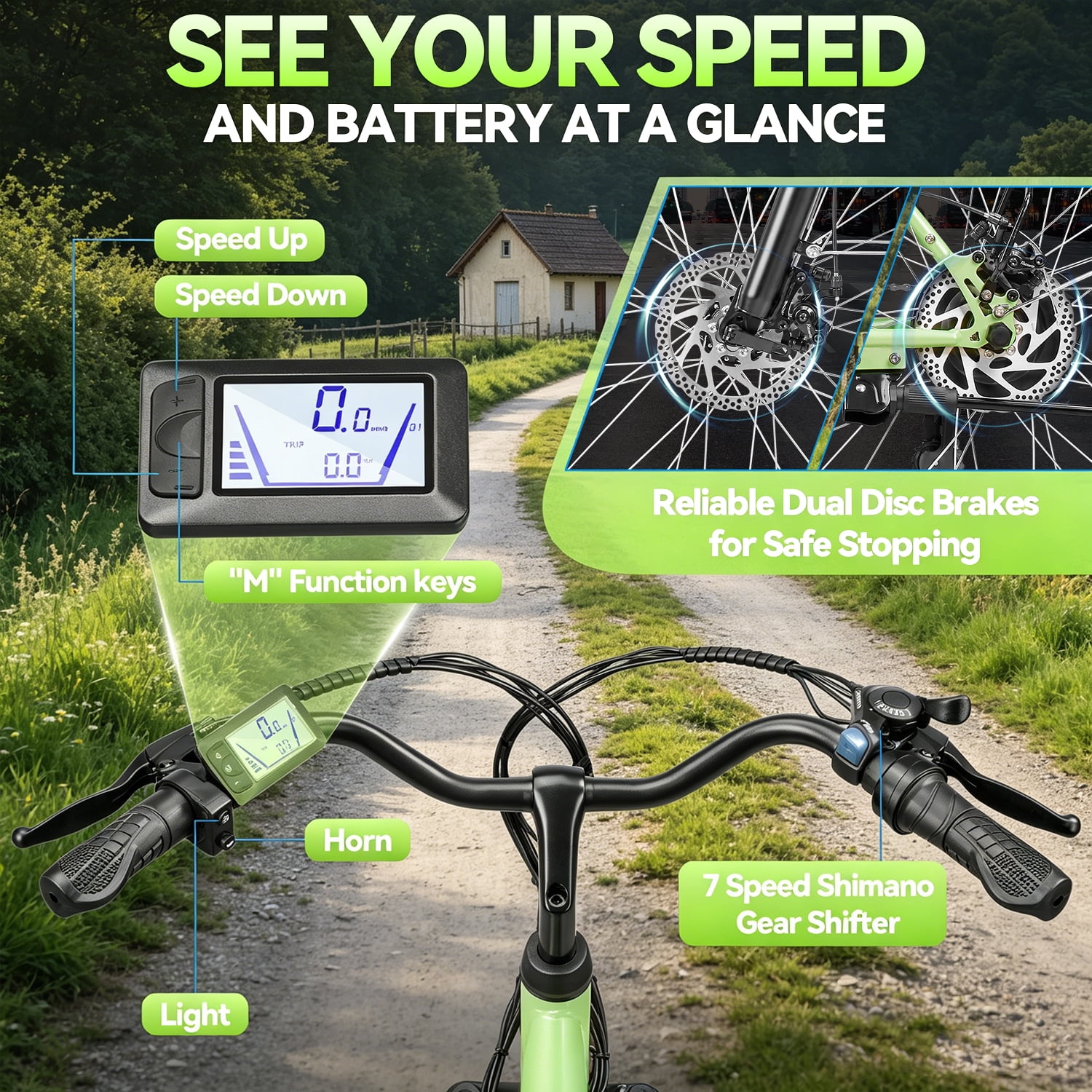 ZNH 24-inch Electric Bike, 700W Motor E-Bike with 48V 13Ah Battery, UL2849 Certified (Green, 330 lb Load Capacity) g7zs6