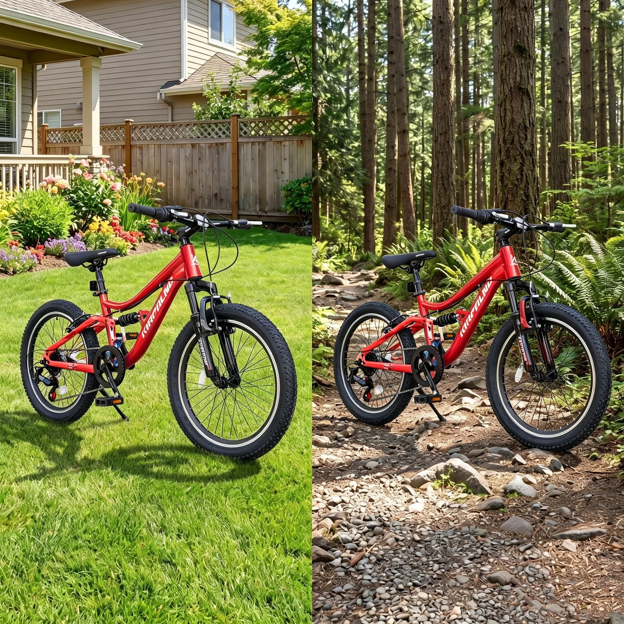 Ambifirner 20 Inch Mountain Bike, 7-Speed Dual-Suspension Bicycle with Steel Frame (Red, 20 in) 97pne