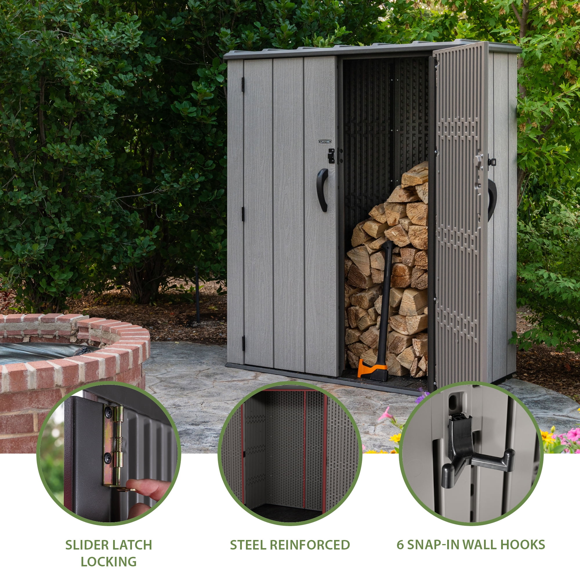 Lifetime Vertical Outdoor Storage Shed, Weather-Resistant Polyethylene Garden Organizer (Gray, 53 cubic feet) s1c6d
