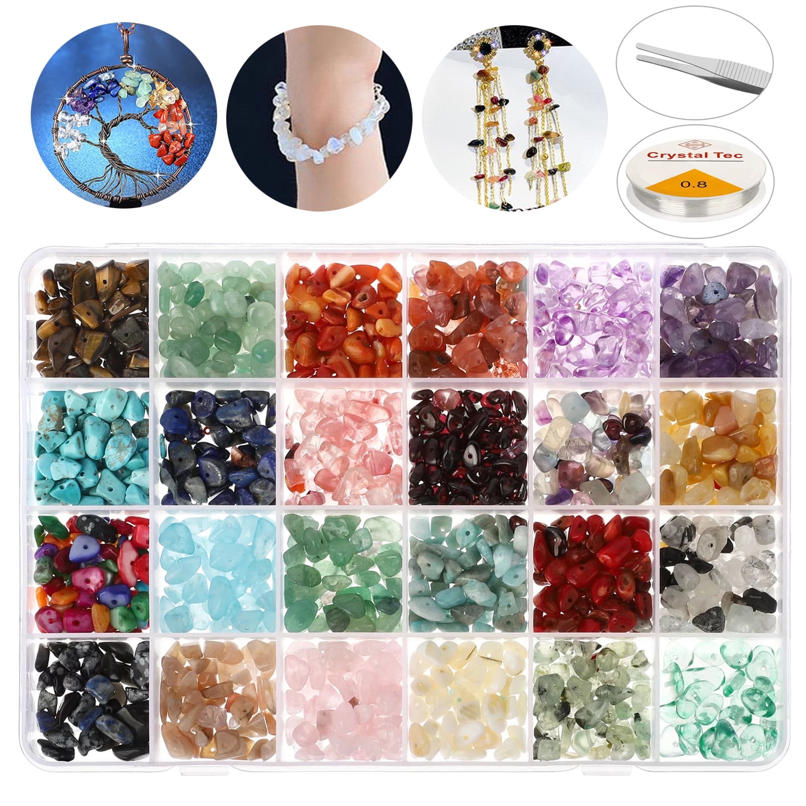 TSV Natural Gemstone Beads, Irregular Crystal Chips for Jewelry Making (Multi-Color, 1200 Pieces) i4qzz