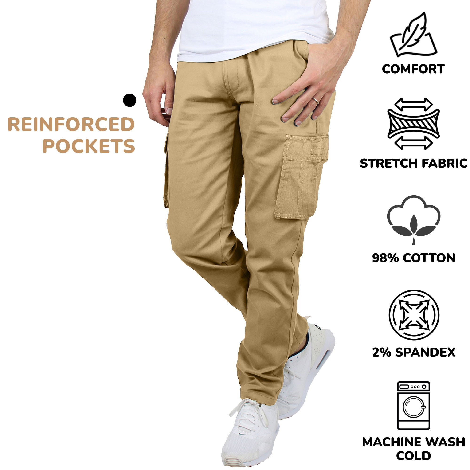 Galaxy by Harvic Men's Cotton Flex Stretch Classic Cargo Pants (Khaki, 32x30) otr0d