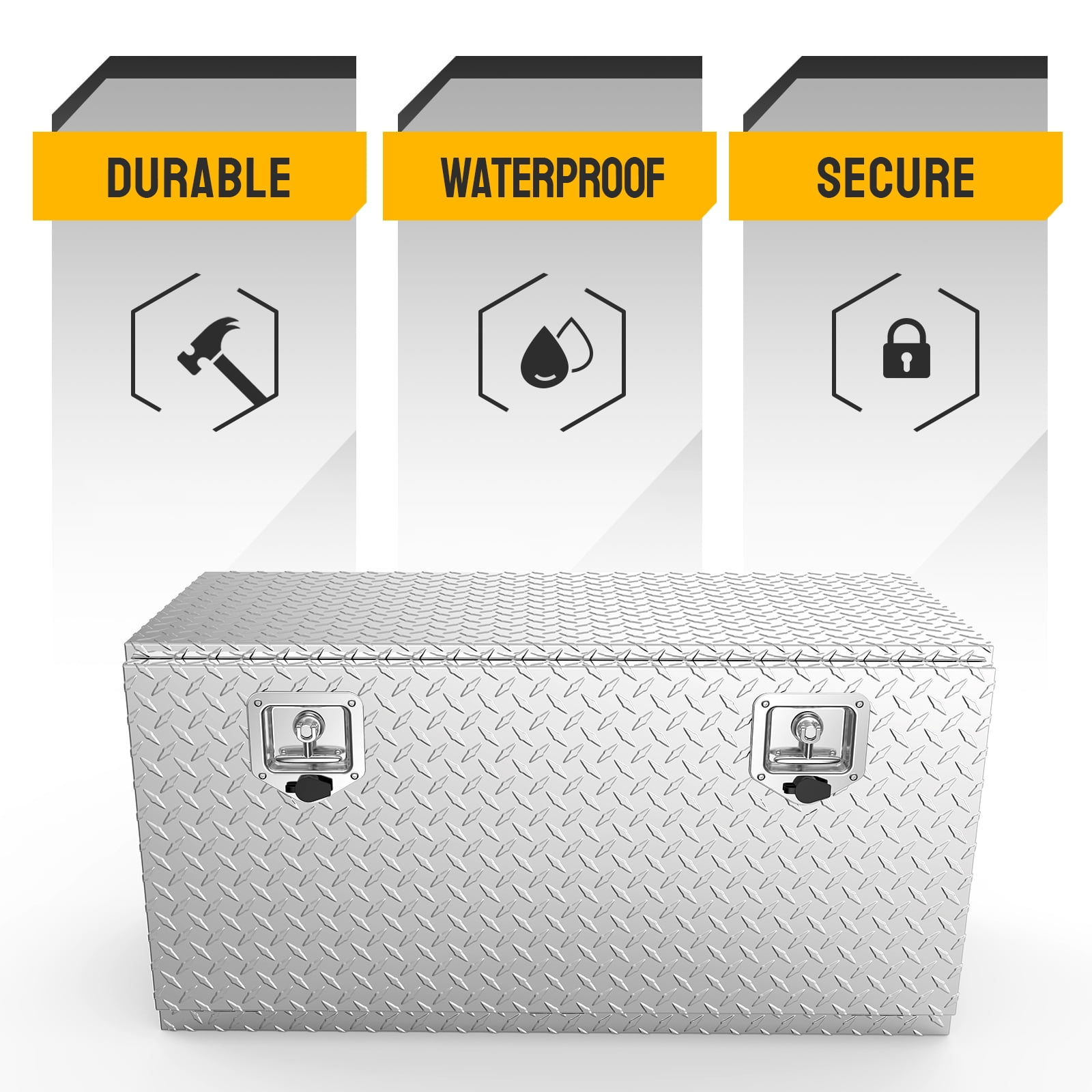 TUFFIOM Aluminum Truck Tool Box, Diamond Plate Storage Organizer for Pickup Trailer ATV (Silver, 36 in) 9jq3s