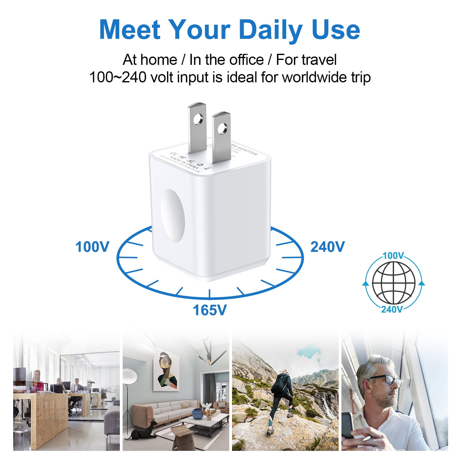 FiveBox Dual USB Wall Charger Block, Fast Charging Power Adapter Cube (4-Pack, Multicolor) 2mrhp