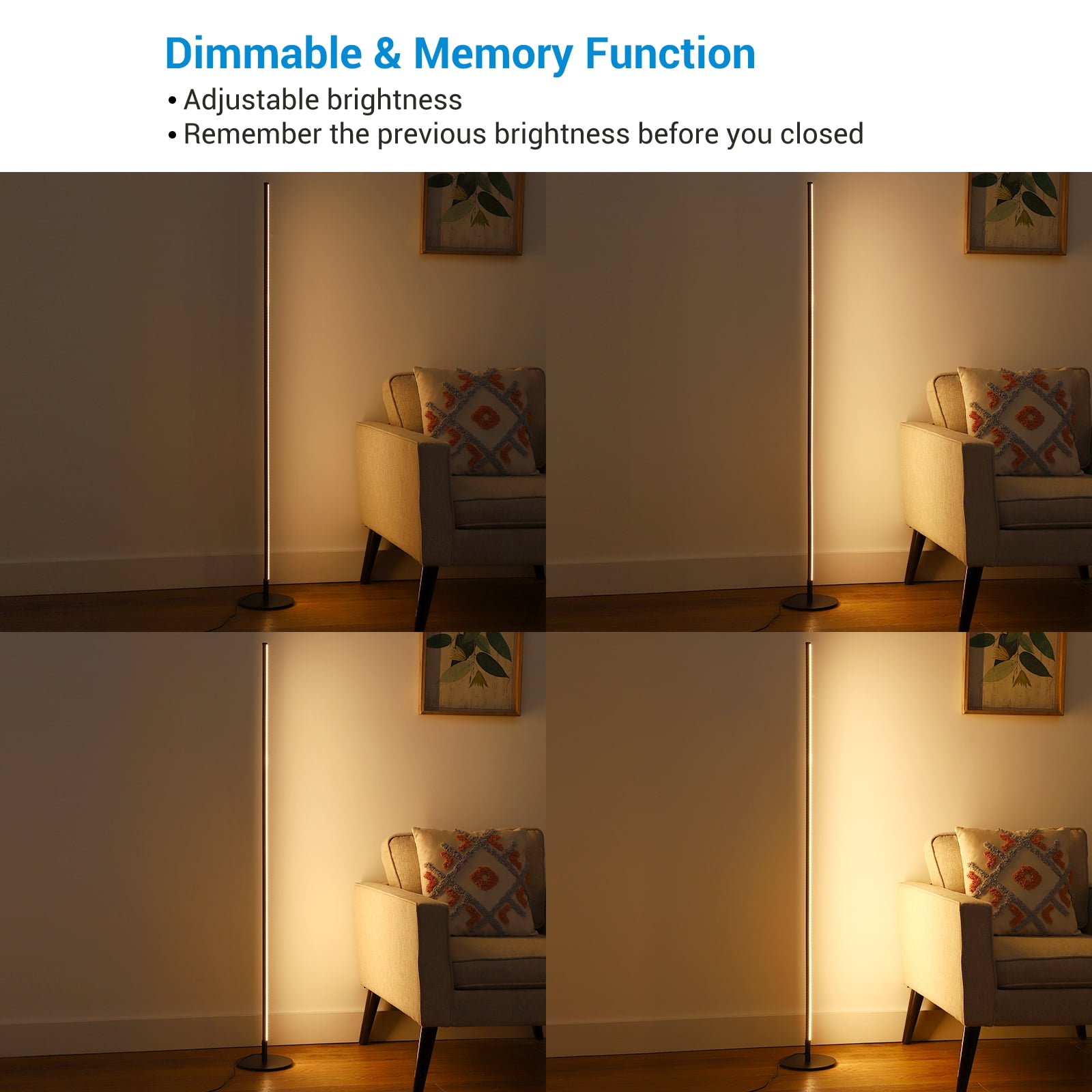 DEWENWILS LED Corner Floor Lamp Set of 2, Minimalist Dimmable Standing Mood Lighting for Living Room and Bedroom (Black, 57.5 in) 18j9d