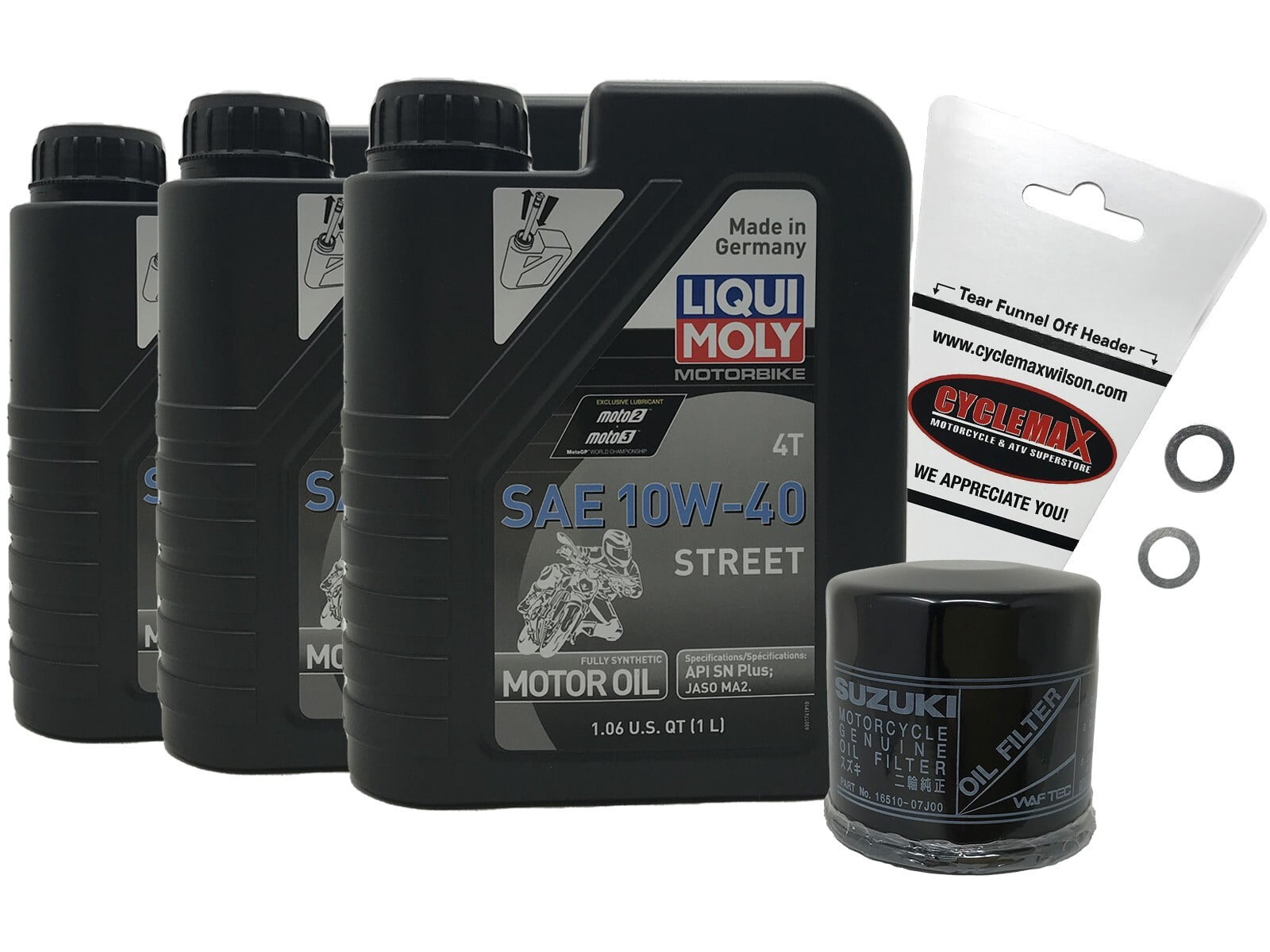 Suzuki SV650 Oil Change Kit with Liqui Moly 10W40 Synthetic Oil and OEM Filter (1999-2022, 3 Quarts) cod32