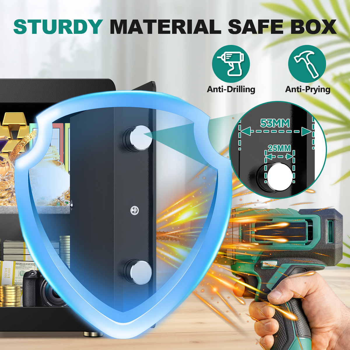 RYCUZO Home Security Safe Box with Digital Keypad and Adjustable Shelf (Black, 1.5 cu ft) e6jtl - Image 2
