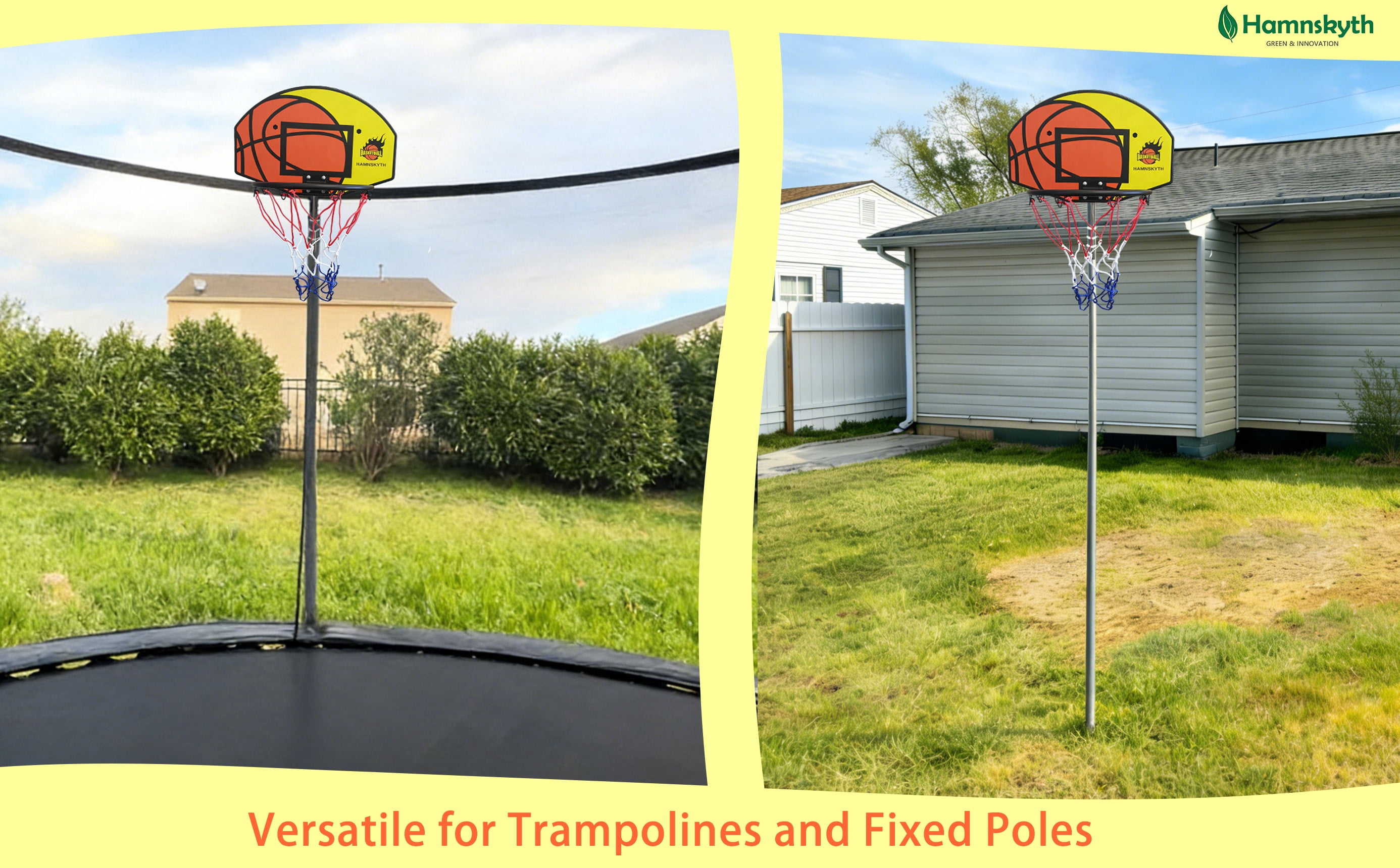 Hamnskyth Trampoline Basketball Hoop Attachment with Adjustable Base (Yellow, 1 Set) osh0l