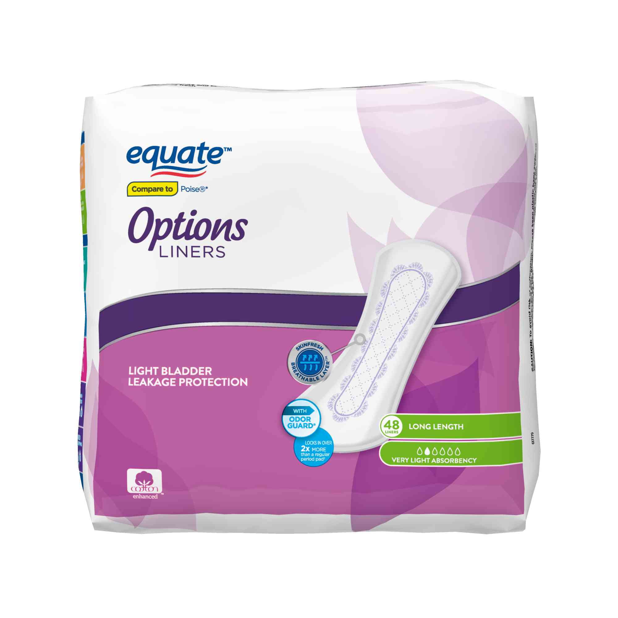 Equate Options Women's Incontinence Pads, Very Light Absorbency, Long Length (Size 2, 48 Count) wr0xo