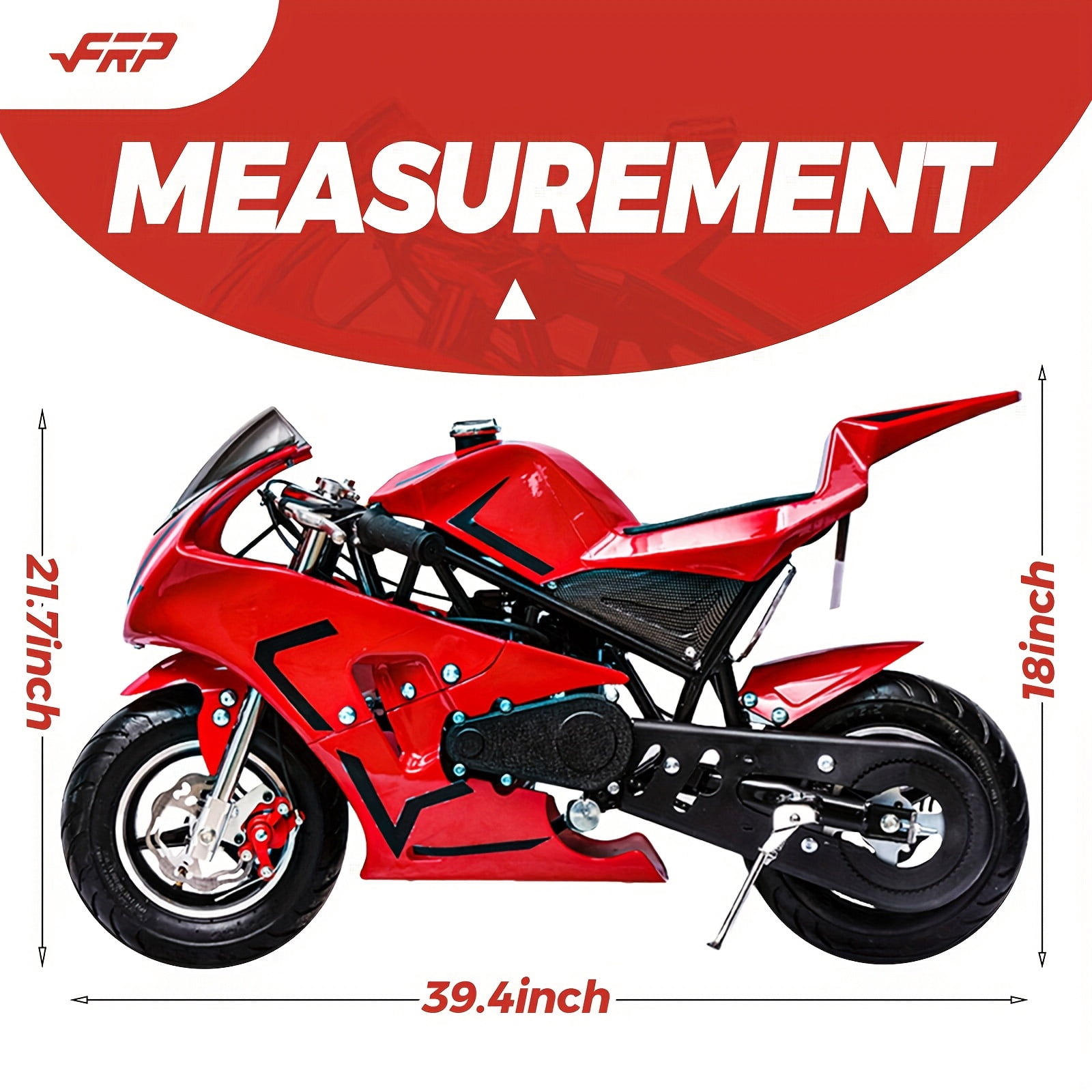 FRP 50cc Mini Pocket Bike Gas Powered Motorcycle with Dual Brake and Kill Switch (Red, 165 lb Capacity) g8yxp