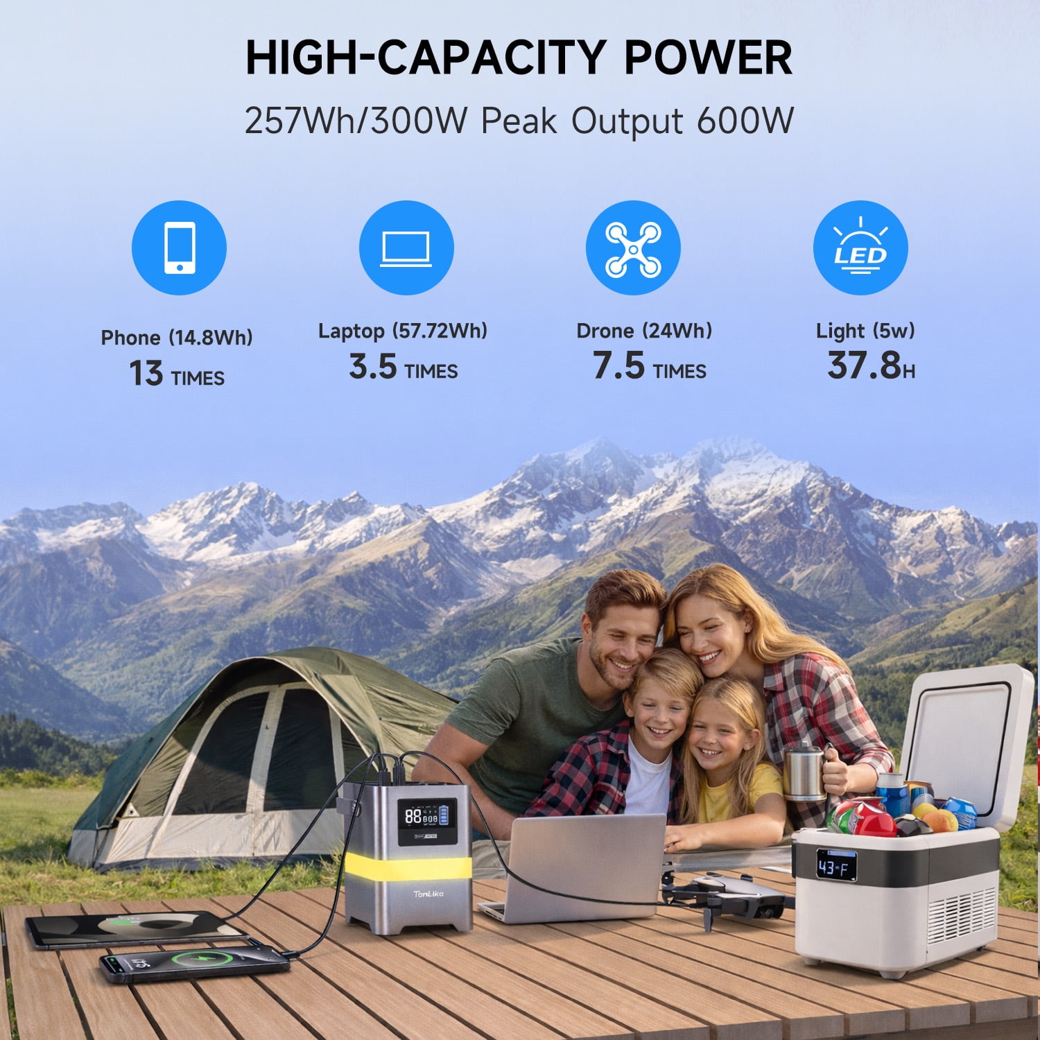 UDH Portable Power Station 300W 257Wh Solar Generator with PD 100W Fast Charge and LED Light (Black, 5.51 lb) obkof
