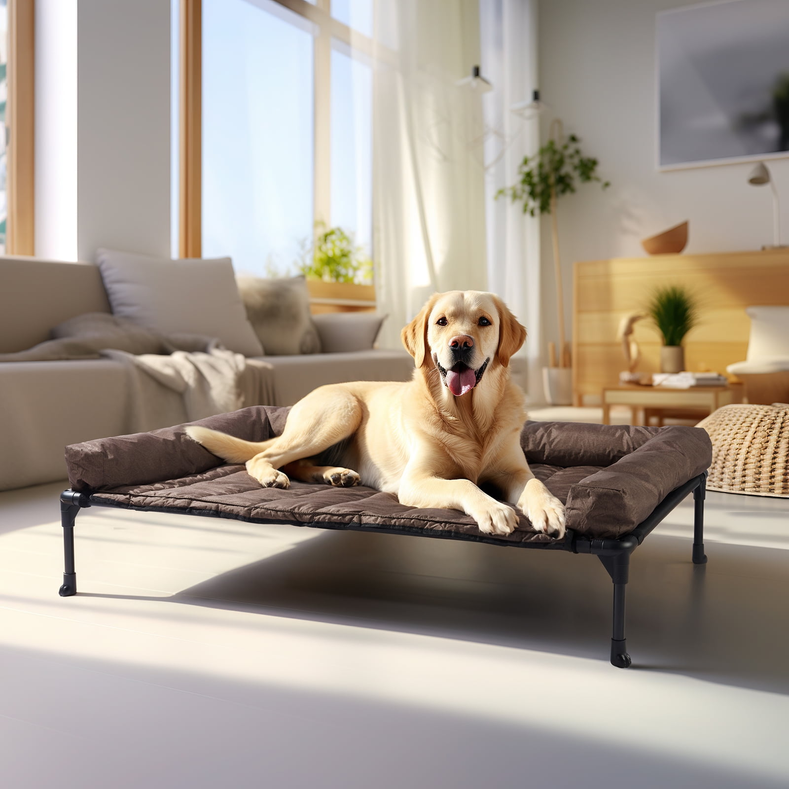 Veehoo Elevated Cooling Dog Bed with Waterproof Removable Pillow-Top Mat (Brown, Large) sypys
