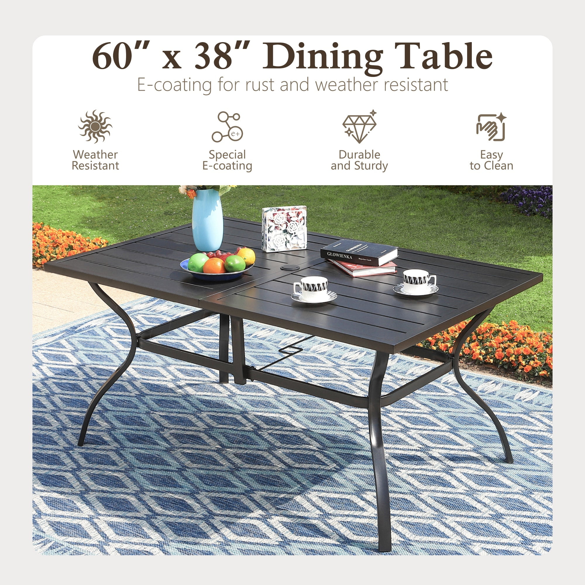 Alpha Joy 8-Piece Outdoor Patio Dining Set with Cushioned Rattan Chairs, Metal Table and 13 ft Navy Umbrella (Navy, 8-Piece Set) mwze0