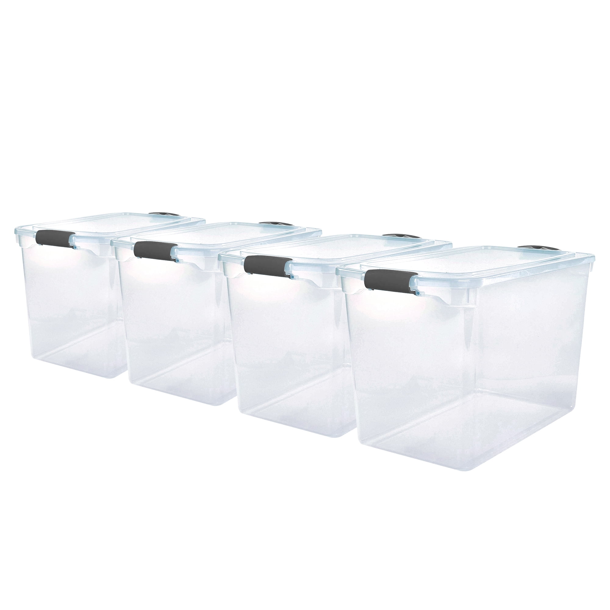 Homz 112 Quart Latching Plastic Storage Container, Durable Stackable Bin (Clear, 4 Pack) rznll