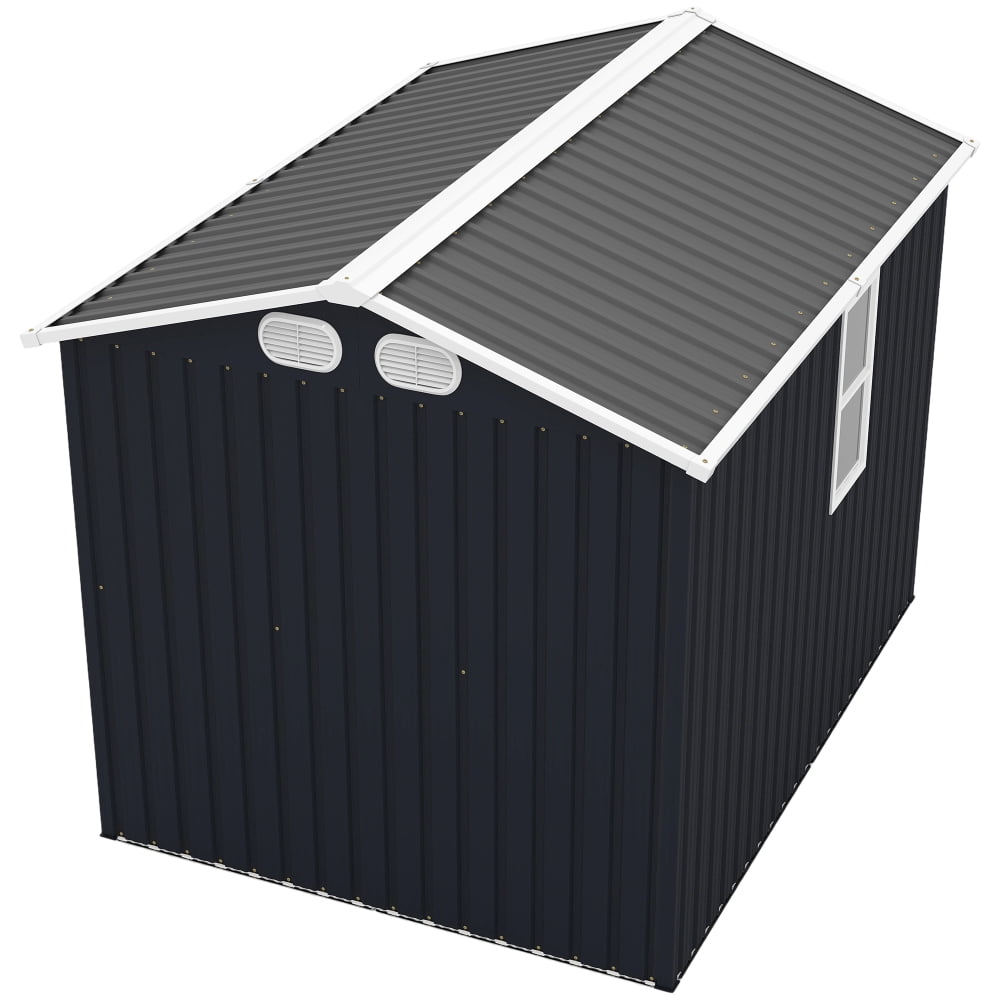 Generic Metal Storage Shed Outdoor Garden Tool House with Lockable Doors and Air Vents (Grey, 8x6 ft) nbo5r