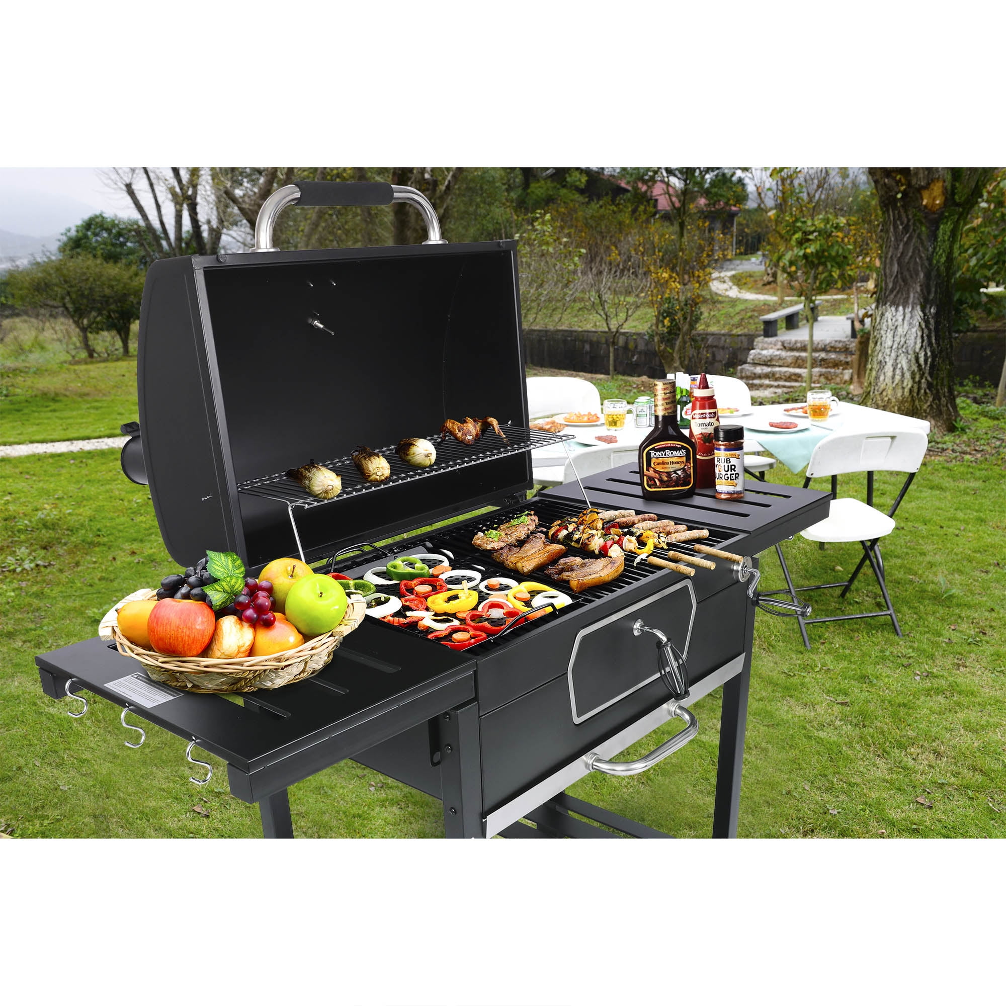 Royal Gourmet 30 in Deluxe Charcoal Grill and BBQ Smoker with Adjustable Pan (Black) xkxex
