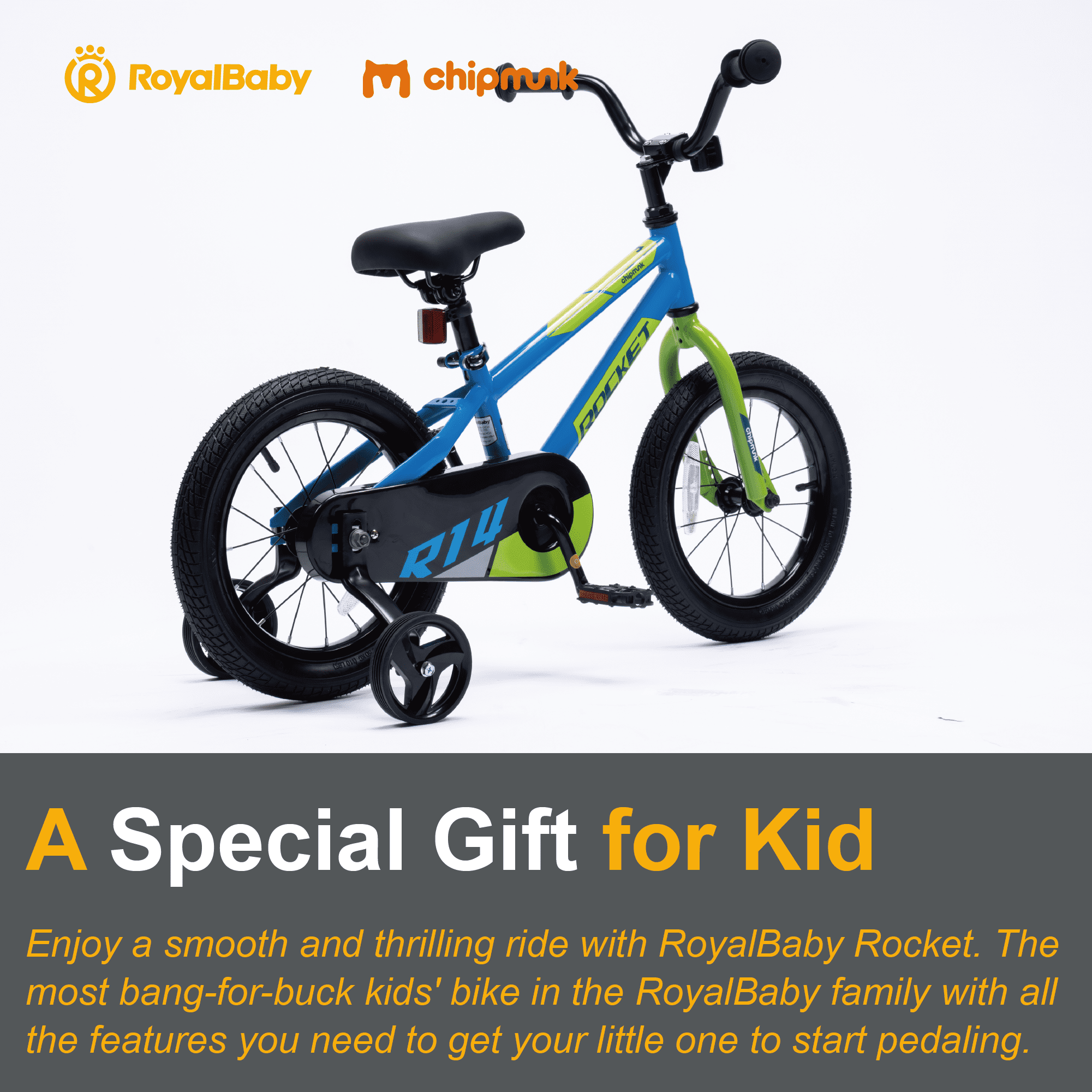 RoyalBaby Rocket Kids BMX Bicycle with Training Wheels (Blue, 14 in) svo4h