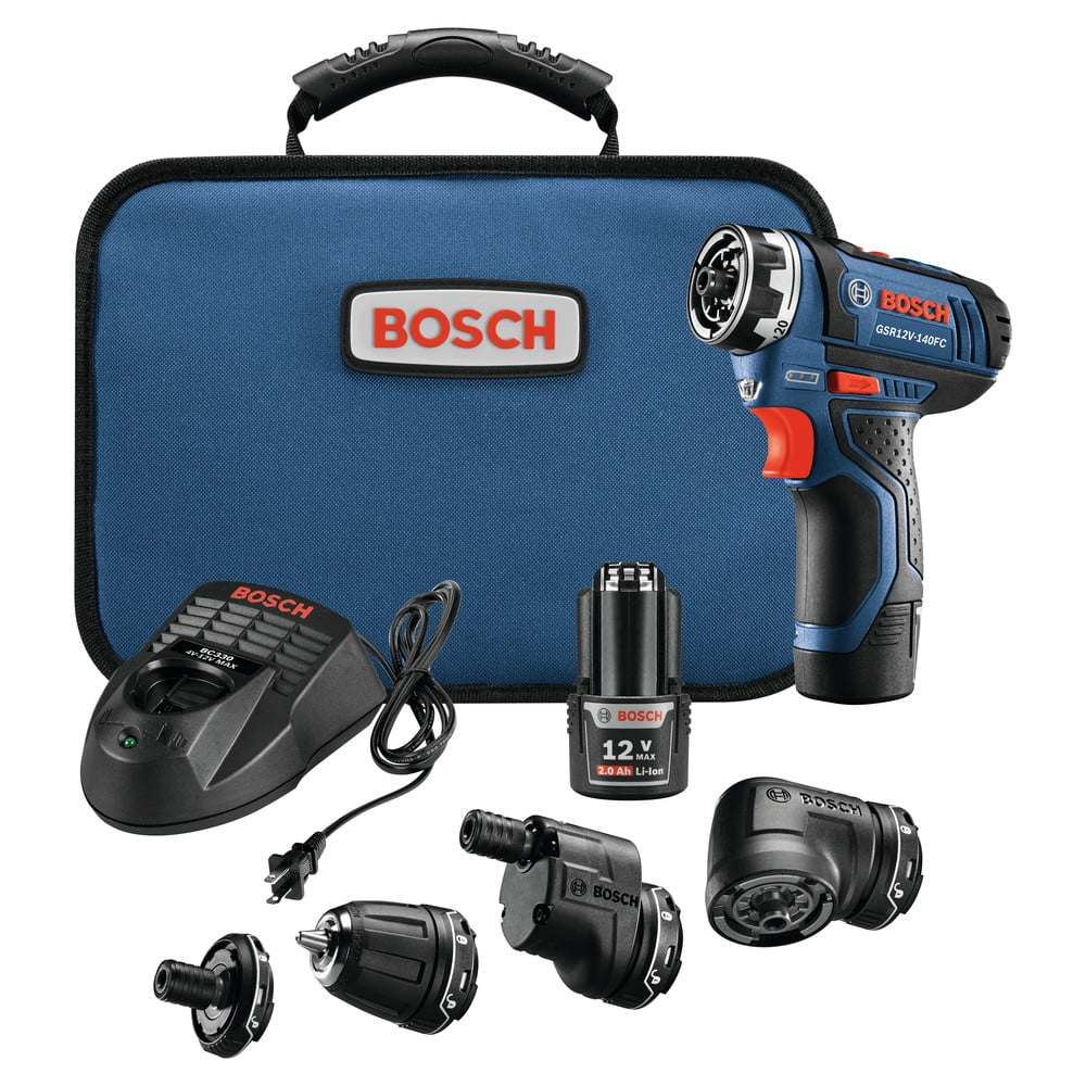 Bosch GSR12V-140FCB22 12V Cordless Drill Driver Kit, Professional Multi-Attachment Power Tool (Refurbished, 5 Piece) 4lu5c