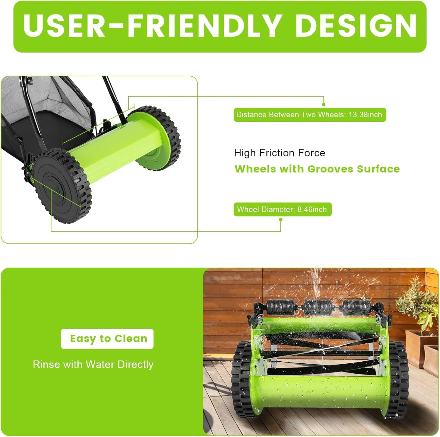 Generic Manual Lawn Mower Push Reel Grass Cutter with Adjustable Height and Collection Bag (Green, 12 in) lfryg