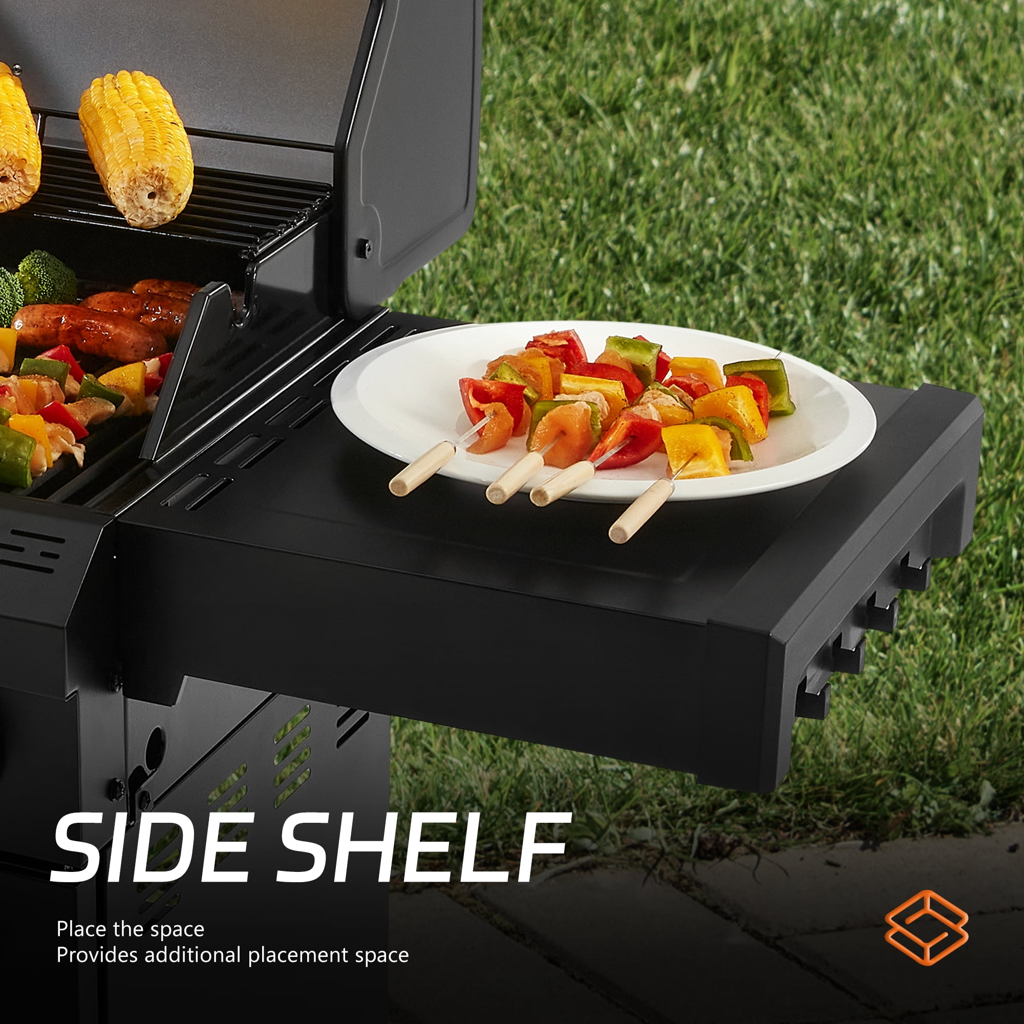 MAISON BACKYARDS 4-Burner Propane Gas Grill with Side Burner, 50,000 BTU Outdoor BBQ Grill with Cast Iron Grates and Griddle (Black, 480 sq. in.) b9ijy