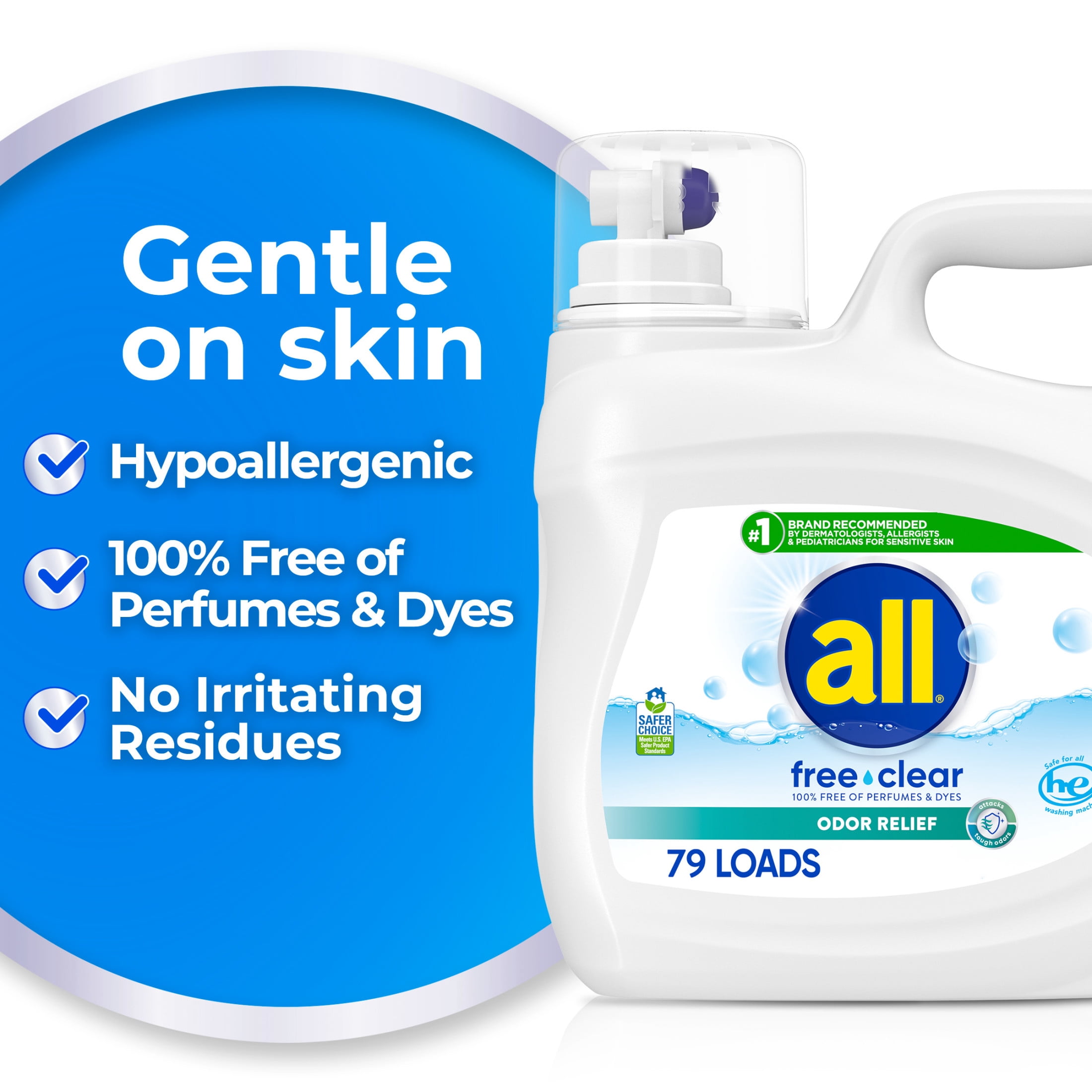 all Free Clear Liquid Laundry Detergent, Odor Relief for Sensitive Skin (Clear, 118 oz) nrke5