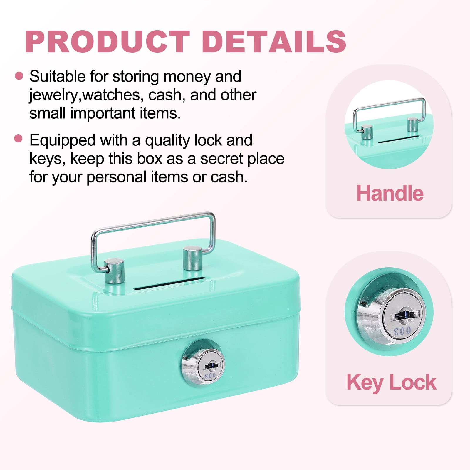 Uxcell Small Metal Cash Box with Security Key Lock for Money Jewelry and Personal Items (Green, 4.5 x 2.3 x 3.4 in) x9q7u