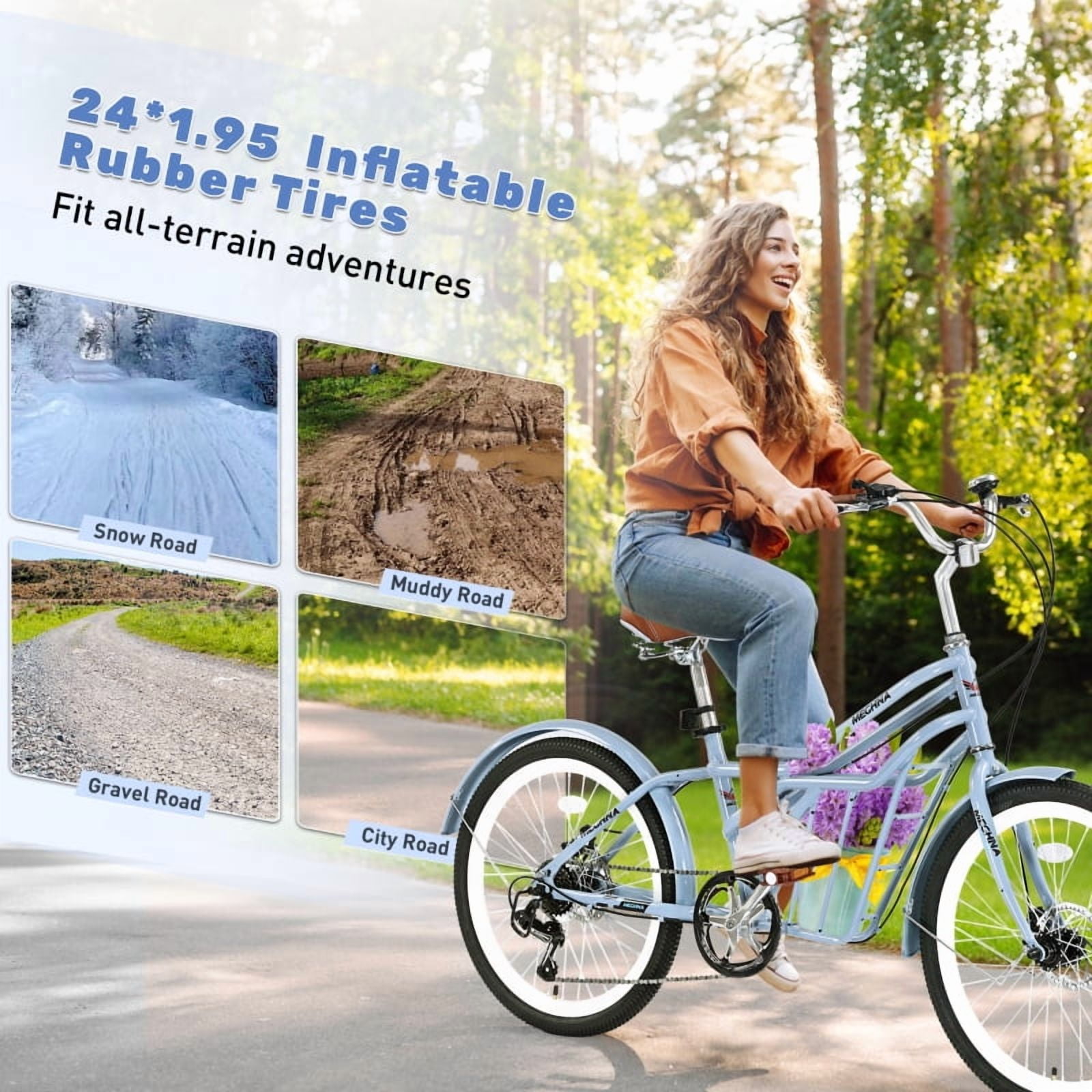 Harmie Women’s Cruiser Bike, 6-Speed Commuter Bicycle with Steel Frame and Double Disc Brakes (Blue, 24 in) 5kco5