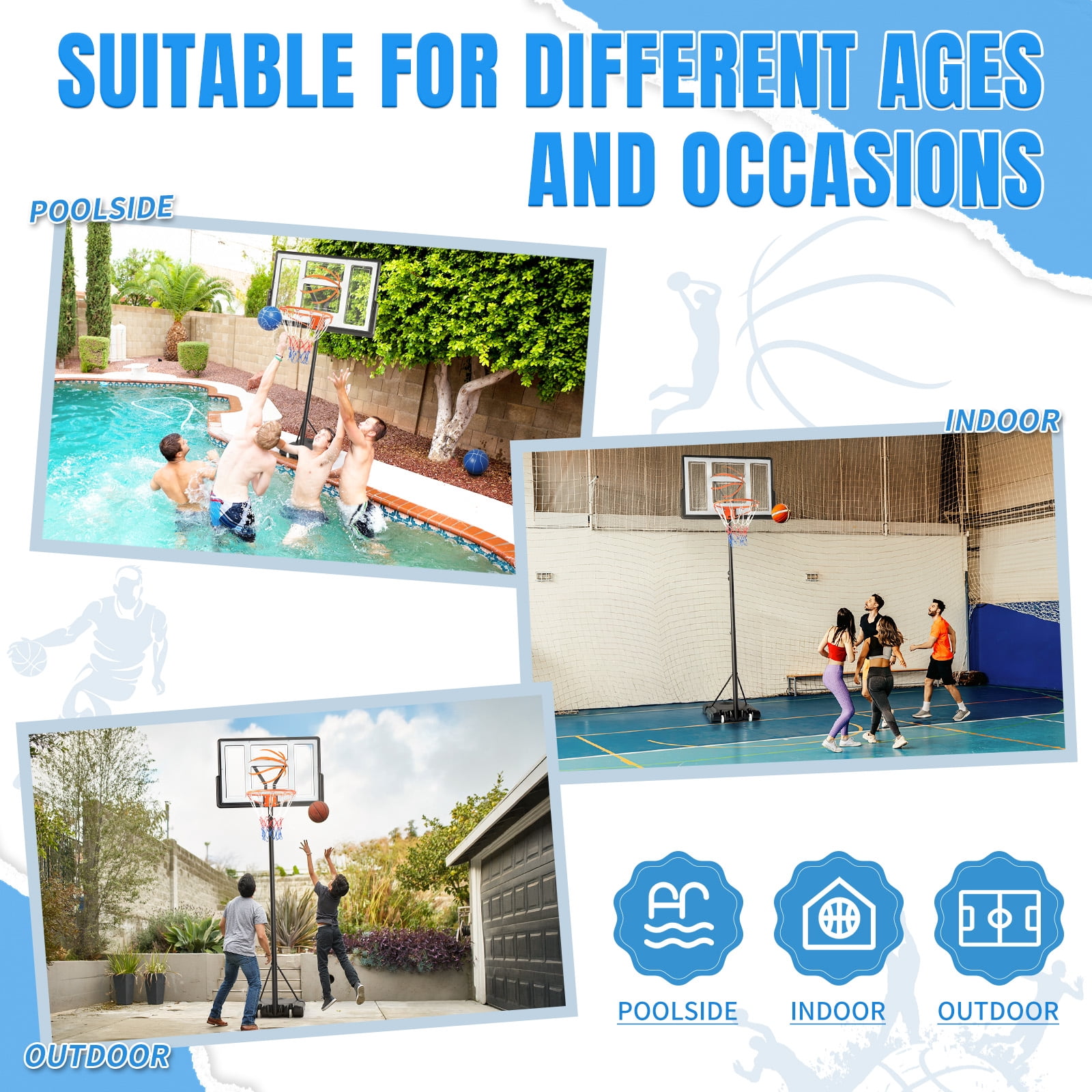 Ktaxon Portable Basketball Hoop System, Outdoor Adjustable Goal with Shatterproof Backboard (Gray, 4.4ft to 10ft) mr010