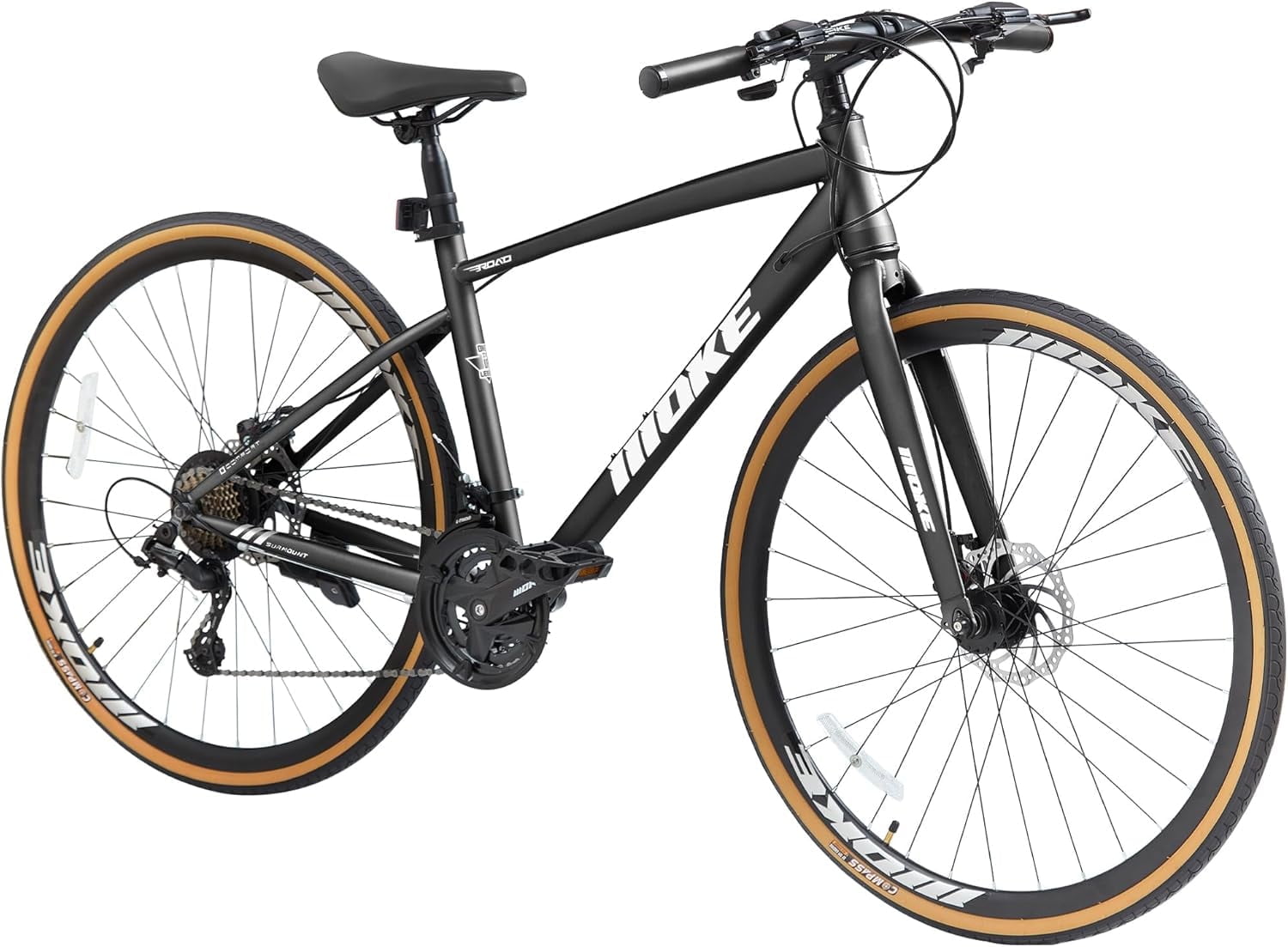 Akaber Hybrid Road Bike for Adults, 24-Speed Lightweight Commuter Bicycle (Black, 700C Wheels) mxru8