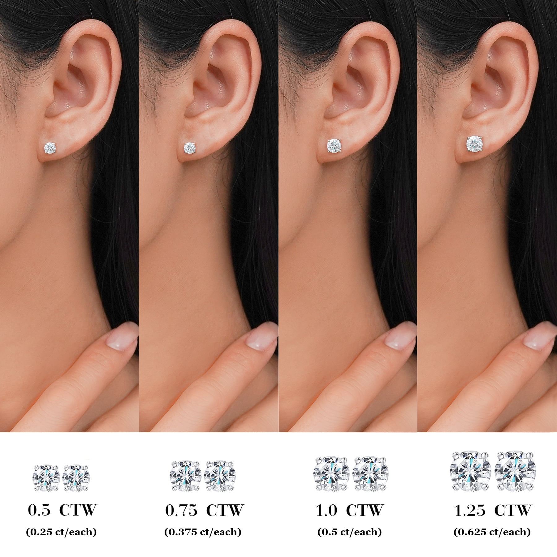 JeenMata Lab Grown Diamond Solitaire Stud Earrings Round Cut 18K White Gold Plated (White, 0.50 Carat) uzrzh