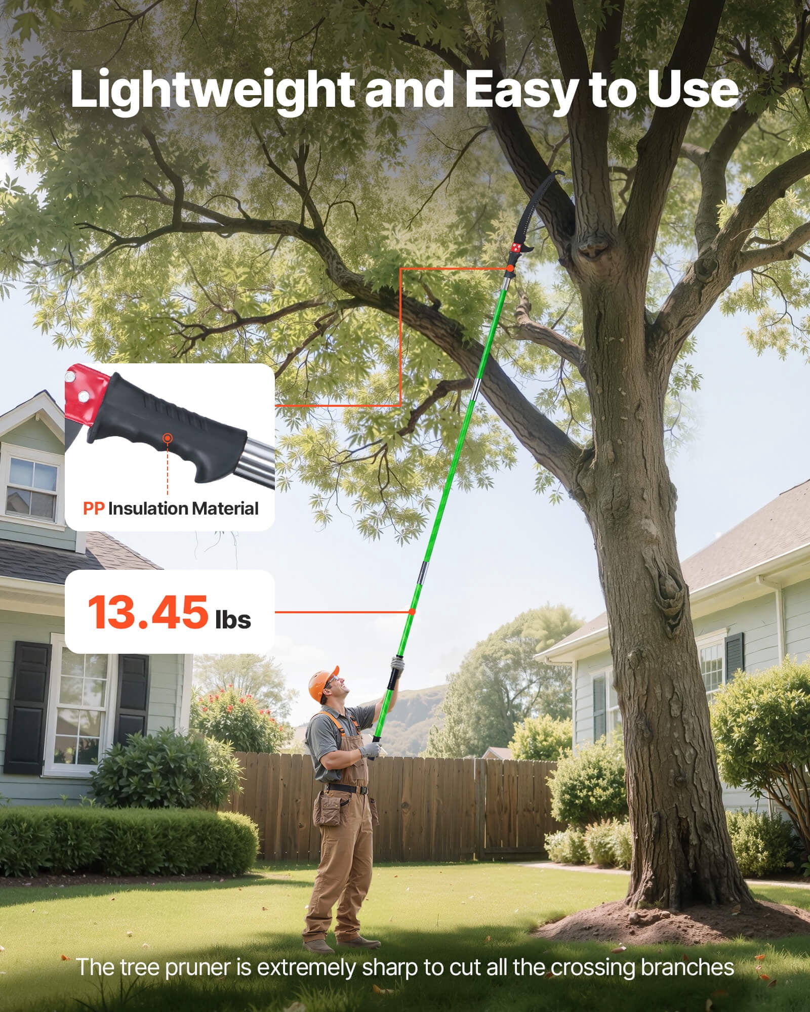 VEVOR Manual Pole Saw, Extendable Tree Pruner with 65Mn Steel Blade, Lightweight Fiberglass Handle for High Branch Trimming (27 ft) tbxjr