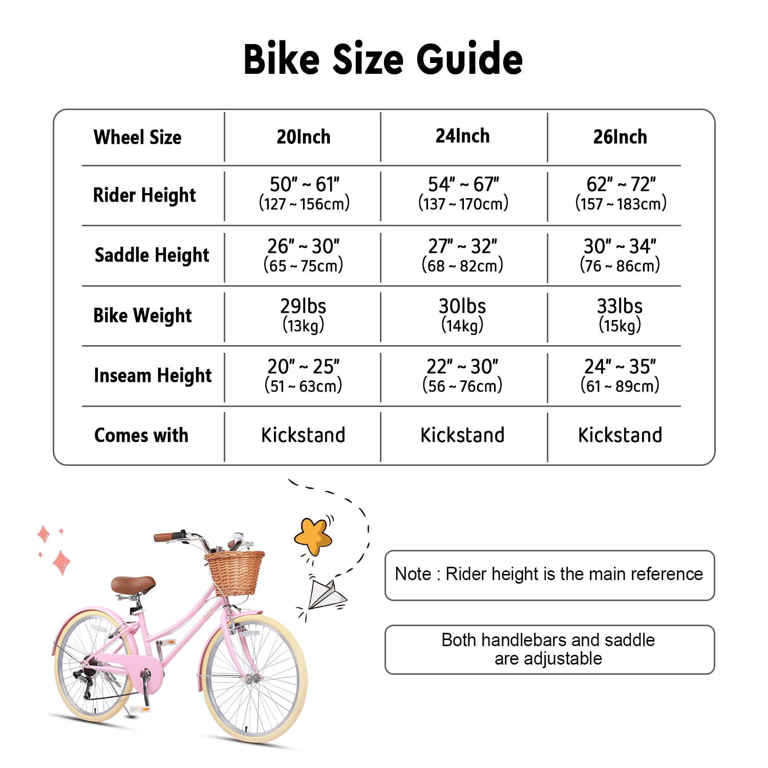 Glerc Missy 24 in Girls Cruiser Bike, 6-Speed Hybrid Bicycle with Wicker Basket (Pink) rf9wa