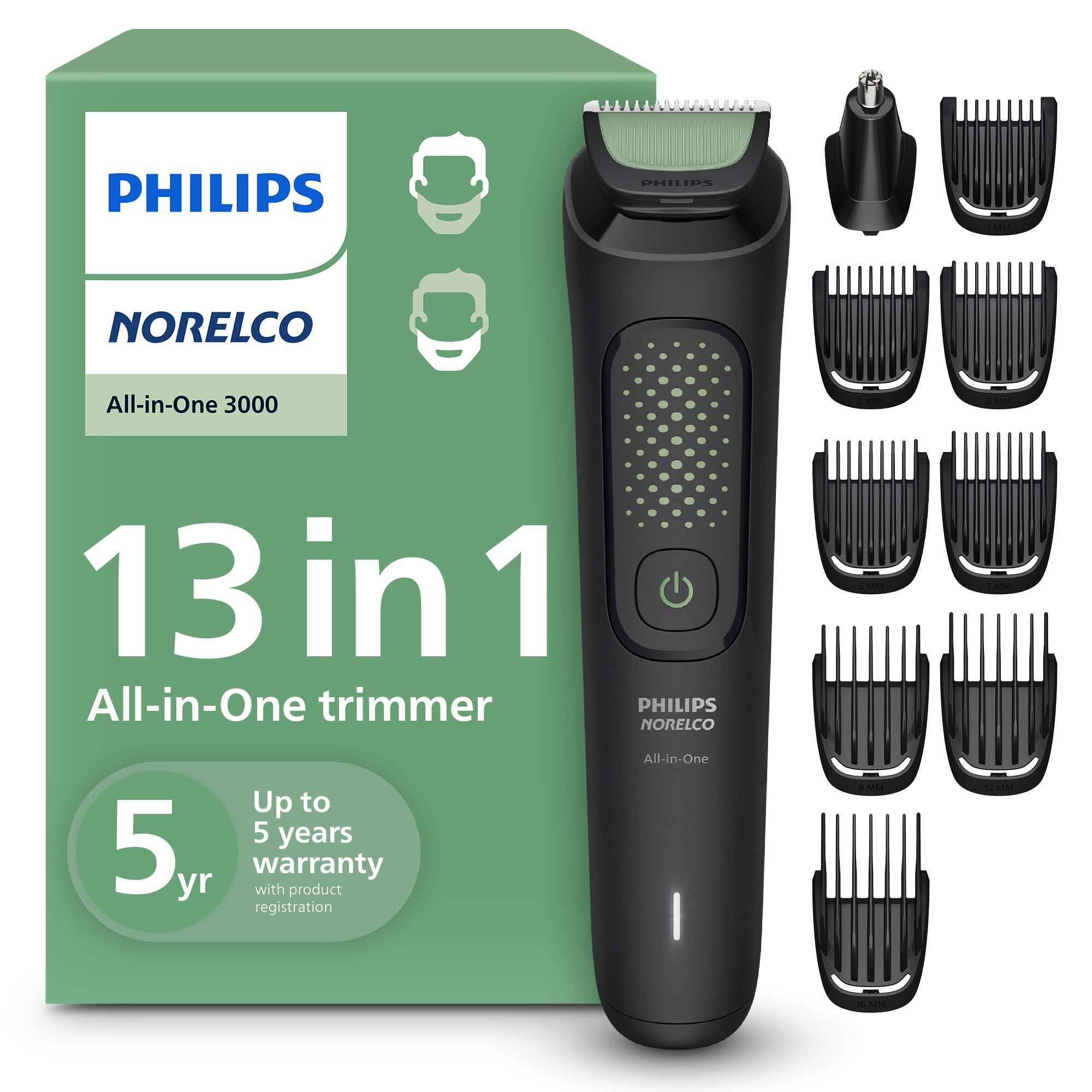Philips Norelco All-In-One 3000 Series 13-in-1 Trimmer, Beard Styler and Hair Clipper (Black, 13 Piece Set) h153j