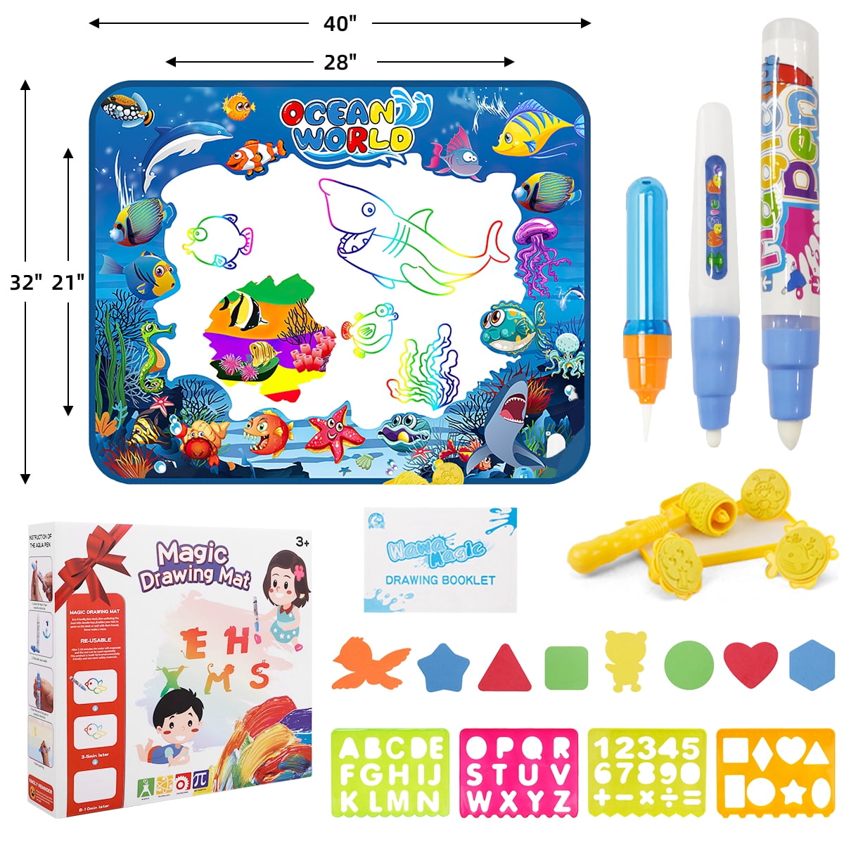 GPED Aqua Magic Water Drawing Mat, Mess-Free Educational Painting Pad for Toddlers (Ocean, 40 in x 32 in) 0ohtg