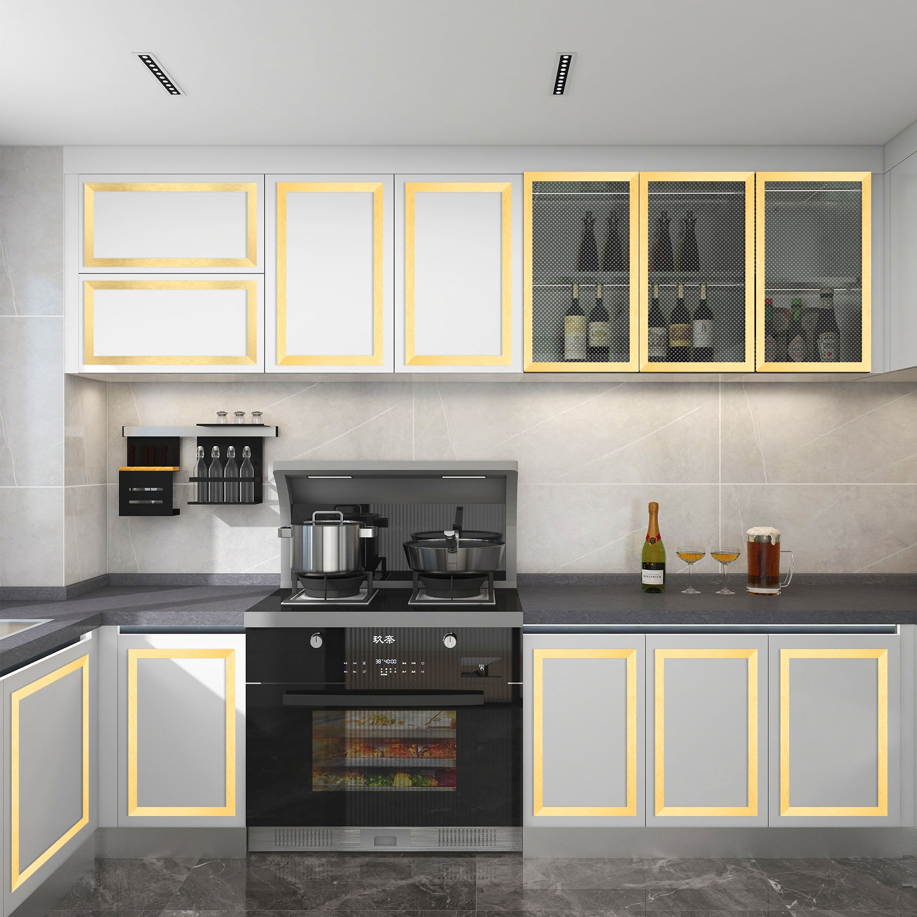 Taaizau Peel and Stick Molding Trim, Flexible Metalized Brushed Gold Wall and Mirror Frame Decor (32.8 ft x 0.4 in) 61ceo