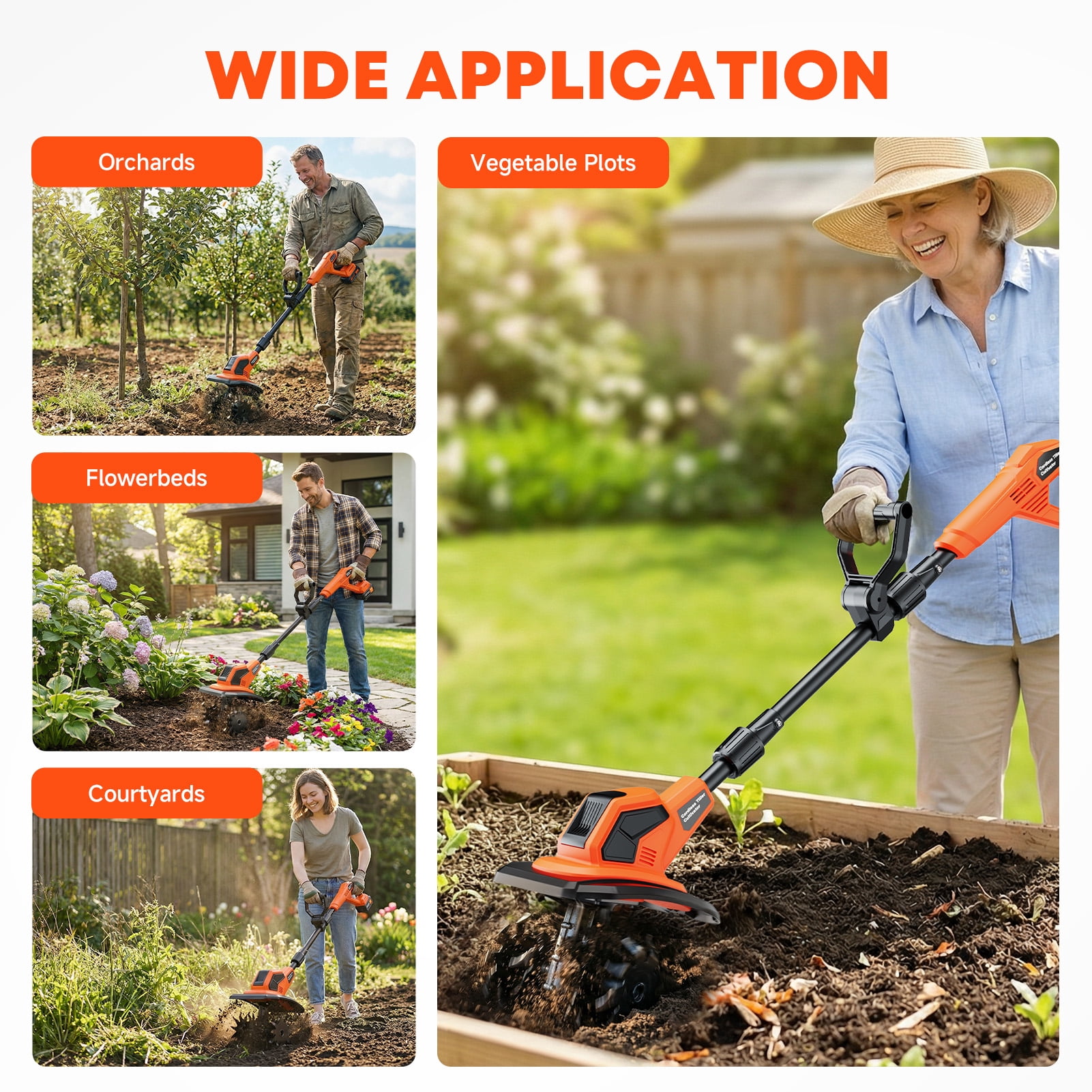 Tanbaby Cordless Electric Tiller Cultivator, Garden Rototiller with Dual 4.0Ah Batteries, 21V Brushless Motor (9 in Width, 6.7 in Depth) rvri7