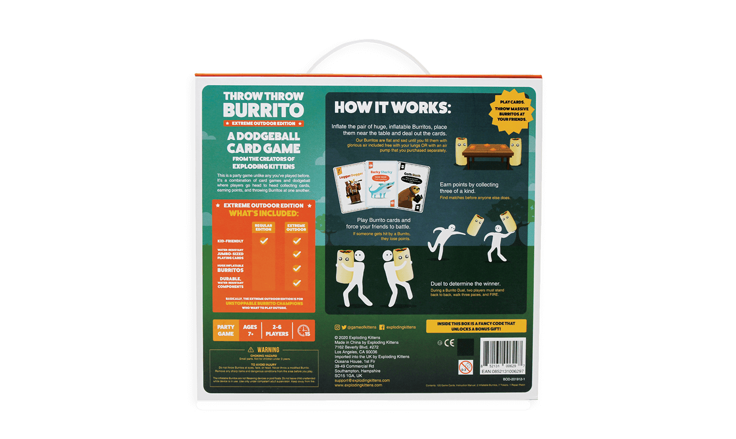 Exploding Kittens Throw Throw Burrito Extreme Outdoor Party Game (2-6 Players, 3 ft Inflatable Burritos) ouc03