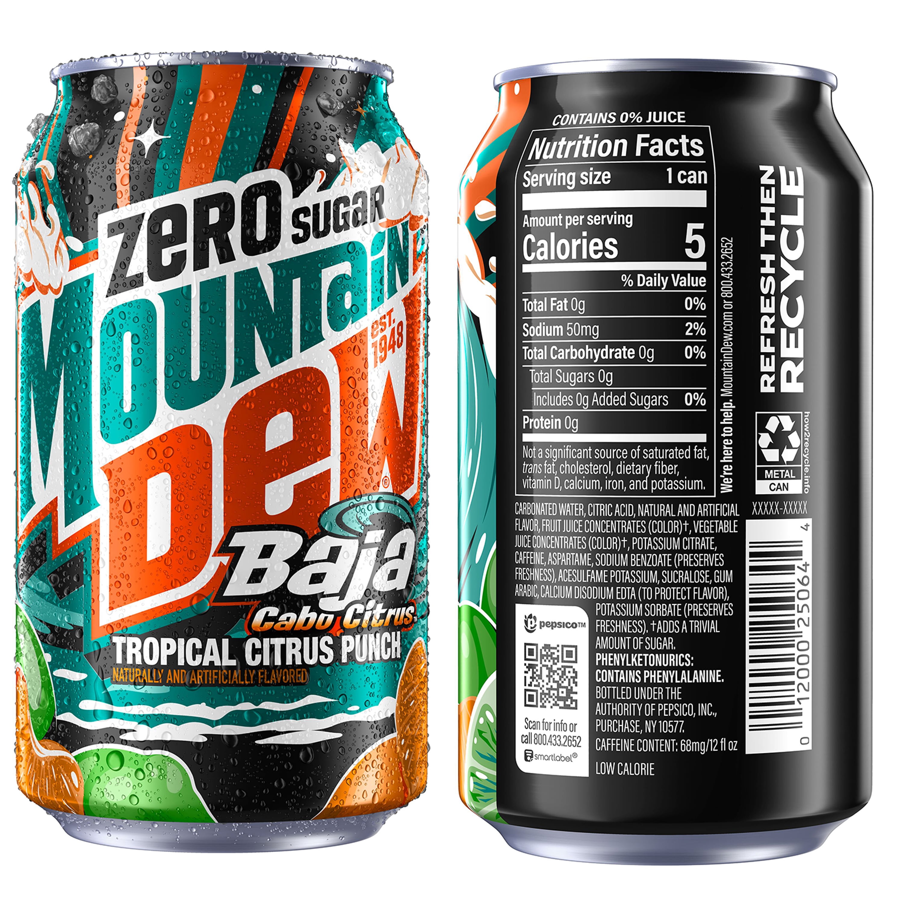 Mountain Dew Zero Sugar Baja Blast Cabo Citrus Soda (Tropical Lime, 12 fl oz, 12 Pack) khoy3