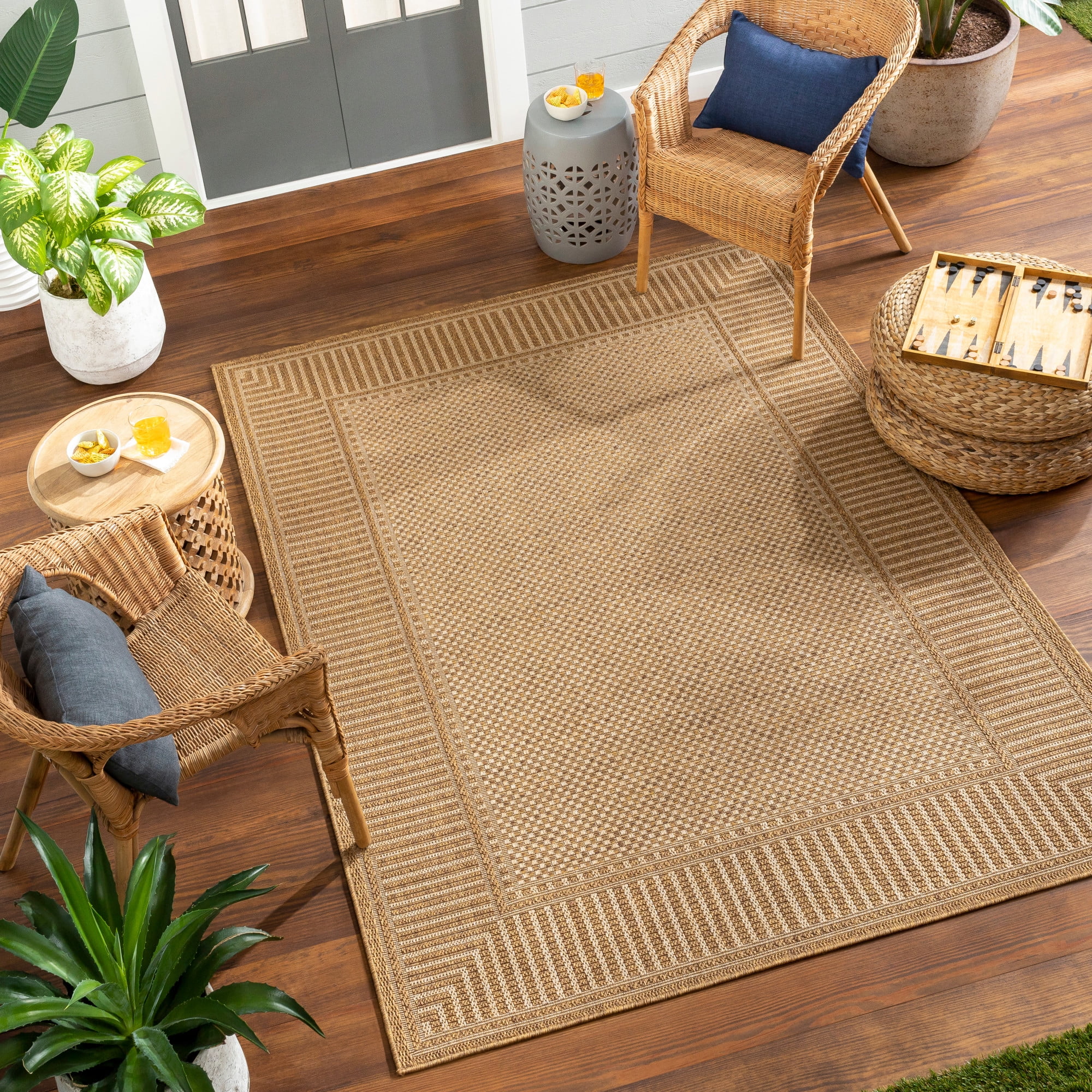 Livabliss Pismo Beach Border Outdoor/Indoor Area Rug (Beige, 9 ft 2 in x 12 ft) s4en6