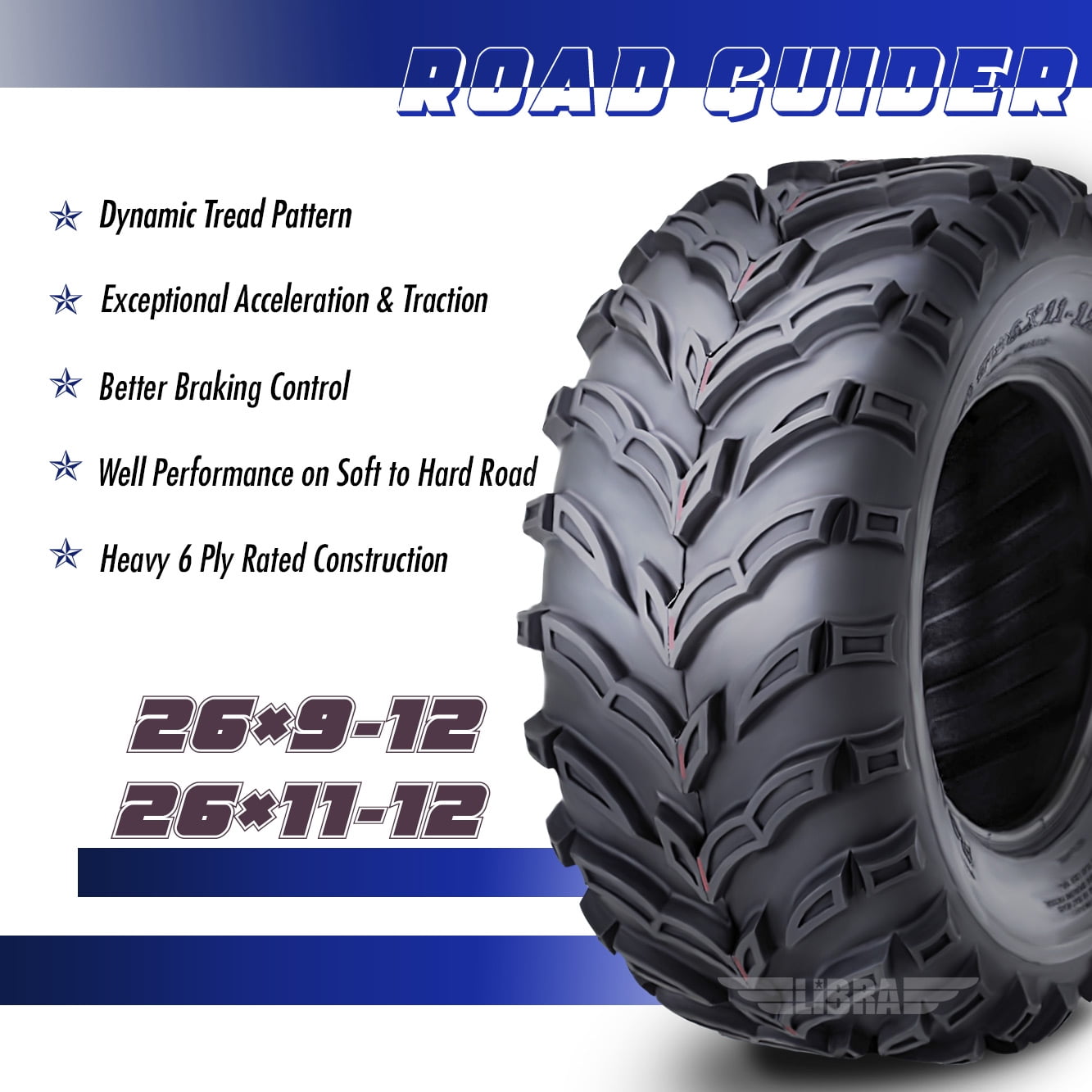 Roadguider ATV UTV Tires Set of 4 (26x9-12 Front, 26x11-12 Rear, 6-Ply Rated) 7i0mh