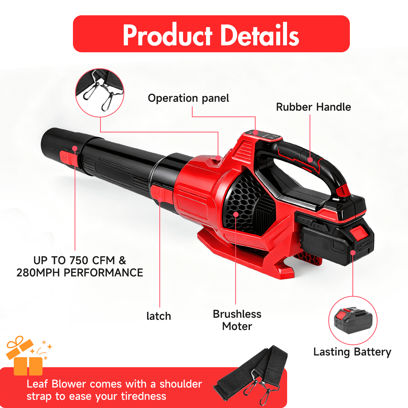 CATGOOD 21V Cordless Leaf Blower 750CFM 280MPH (3-Speed, 2x 4.0Ah Batteries) 3w8y4