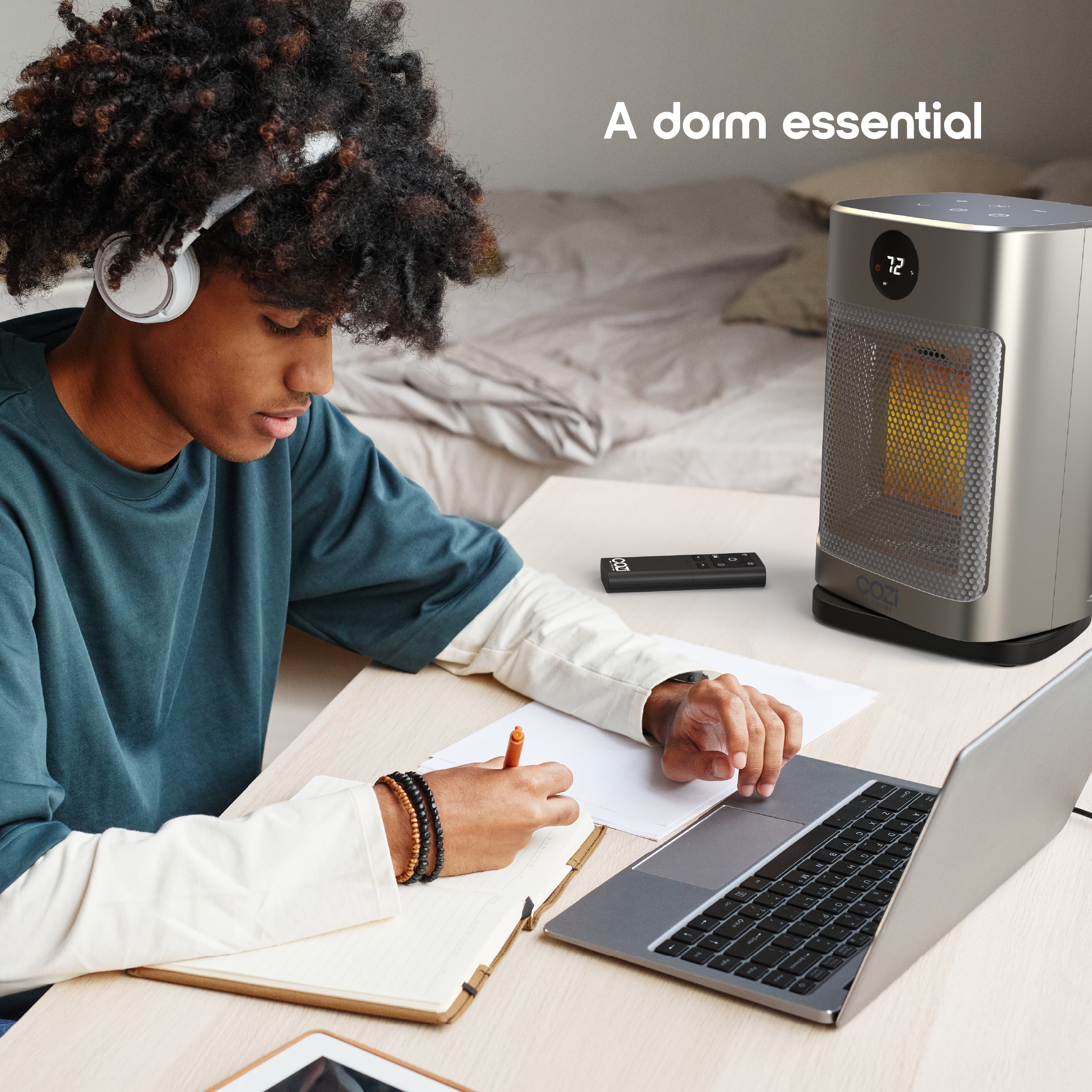 Tzumi Cozi Oscillating Ceramic Desktop Space Heater with LED Display and Remote Control (Silver, 10.9 in) diumg