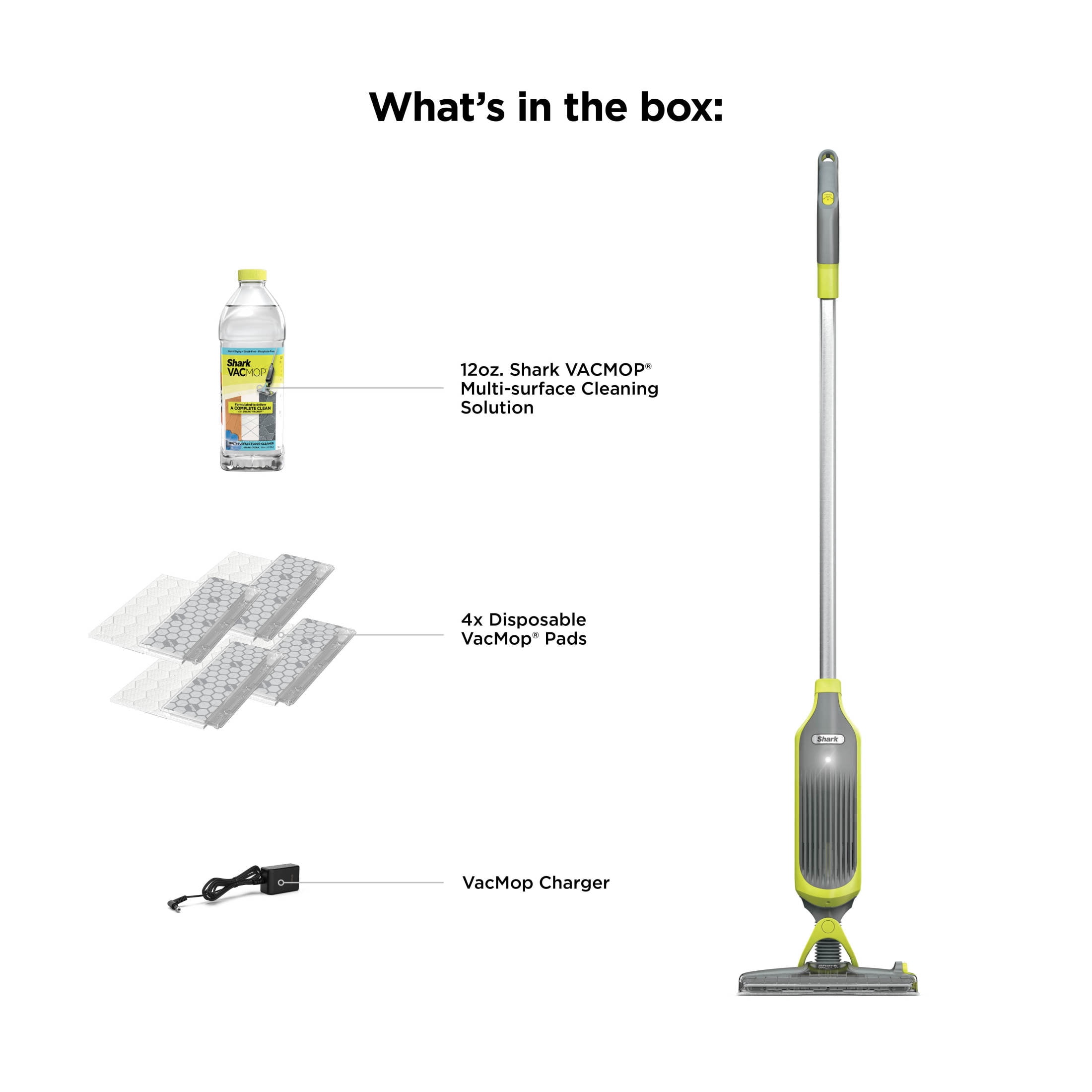 Shark VACMOP Cordless Hard Floor Vacuum Mop with 4 Disposable Pads and 12 fl oz Multi-Surface Cleaner (VM200) yt6ka