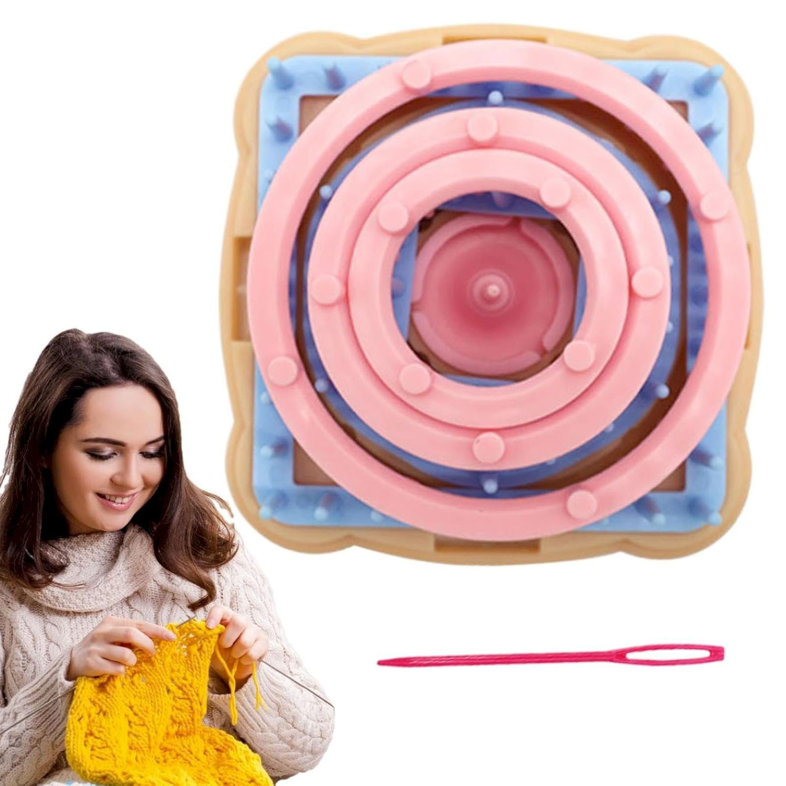 UYUH Flower Knitting Loom Kit for Beginners, Portable Craft Tool for Round and Square Flower Weaving (Pink, 1 Set) jrumb
