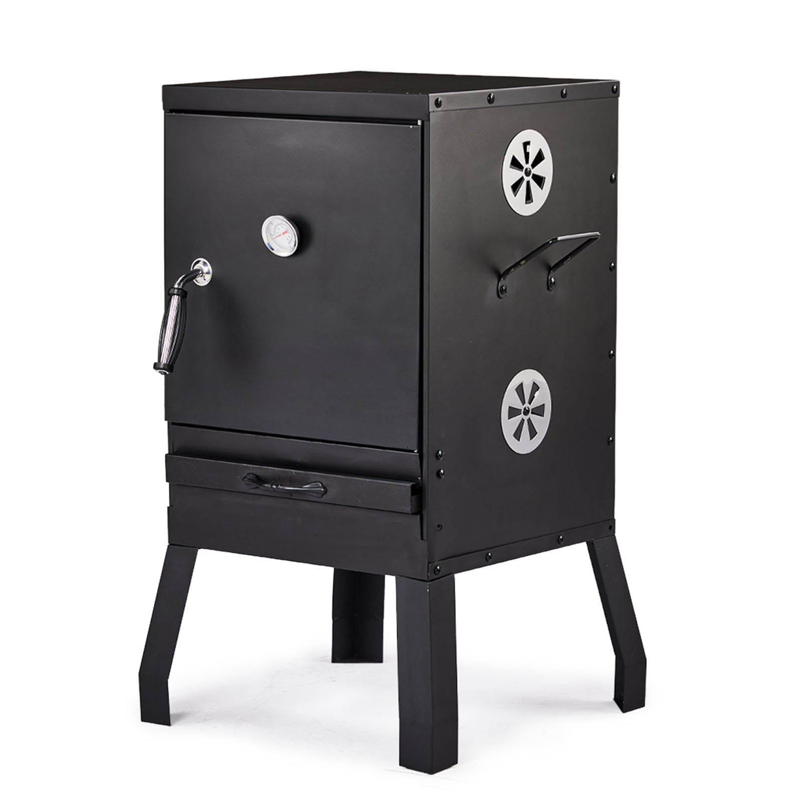 BIBIVIS Portable Vertical Charcoal Smoker Grill with Thermometer and Dual Racks (Black, 31.5 in Height) 3ywyk