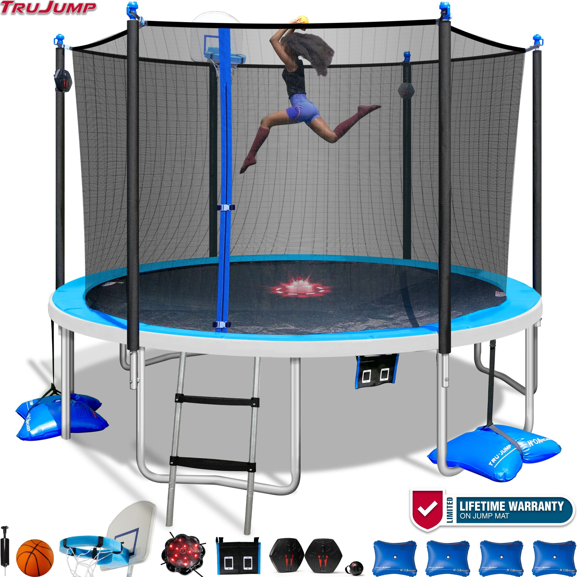 Tru-Jump 12 ft Ultimate Multiplay Heavy Duty Outdoor Trampoline with Basketball Hoop and Safety Enclosure (12 ft) 6u9yn