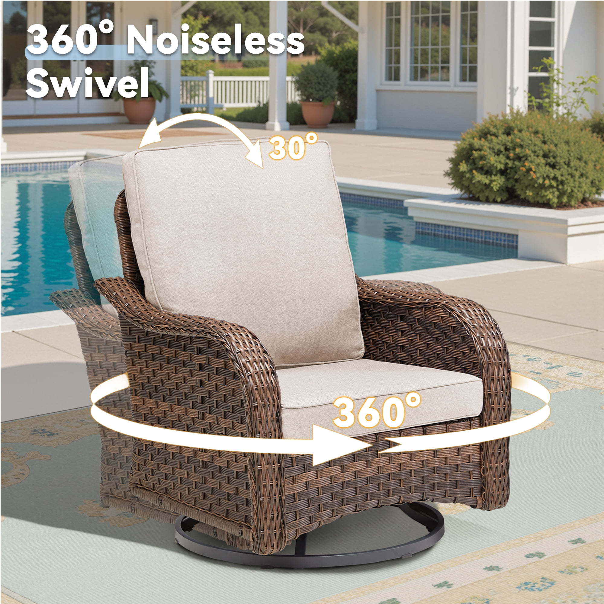 Arnahaishe 3-Piece Outdoor Wicker Patio Bistro Set, Swivel Rocker Chairs with Side Table (Beige, 3-Piece Set) mpihr