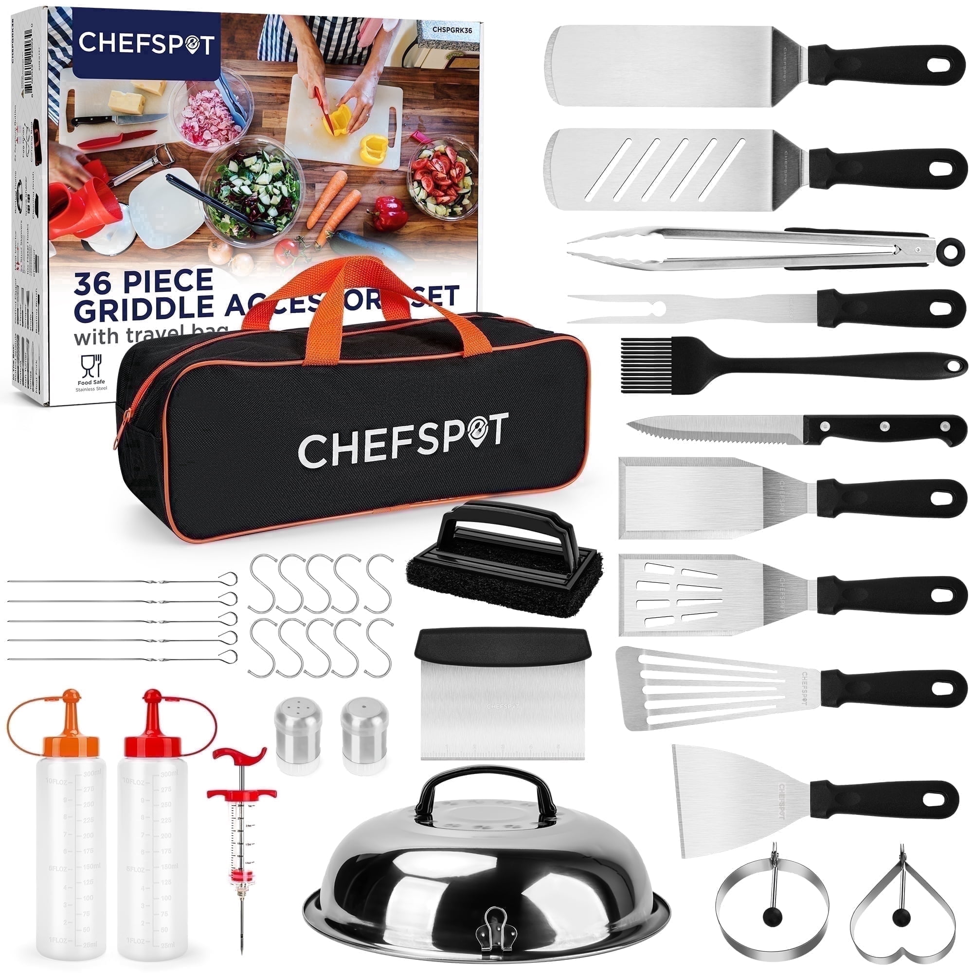 CHEFSPOT Stainless Steel Griddle Accessories Set for Flat Top Grills (Silver, 36-Piece) hwb13