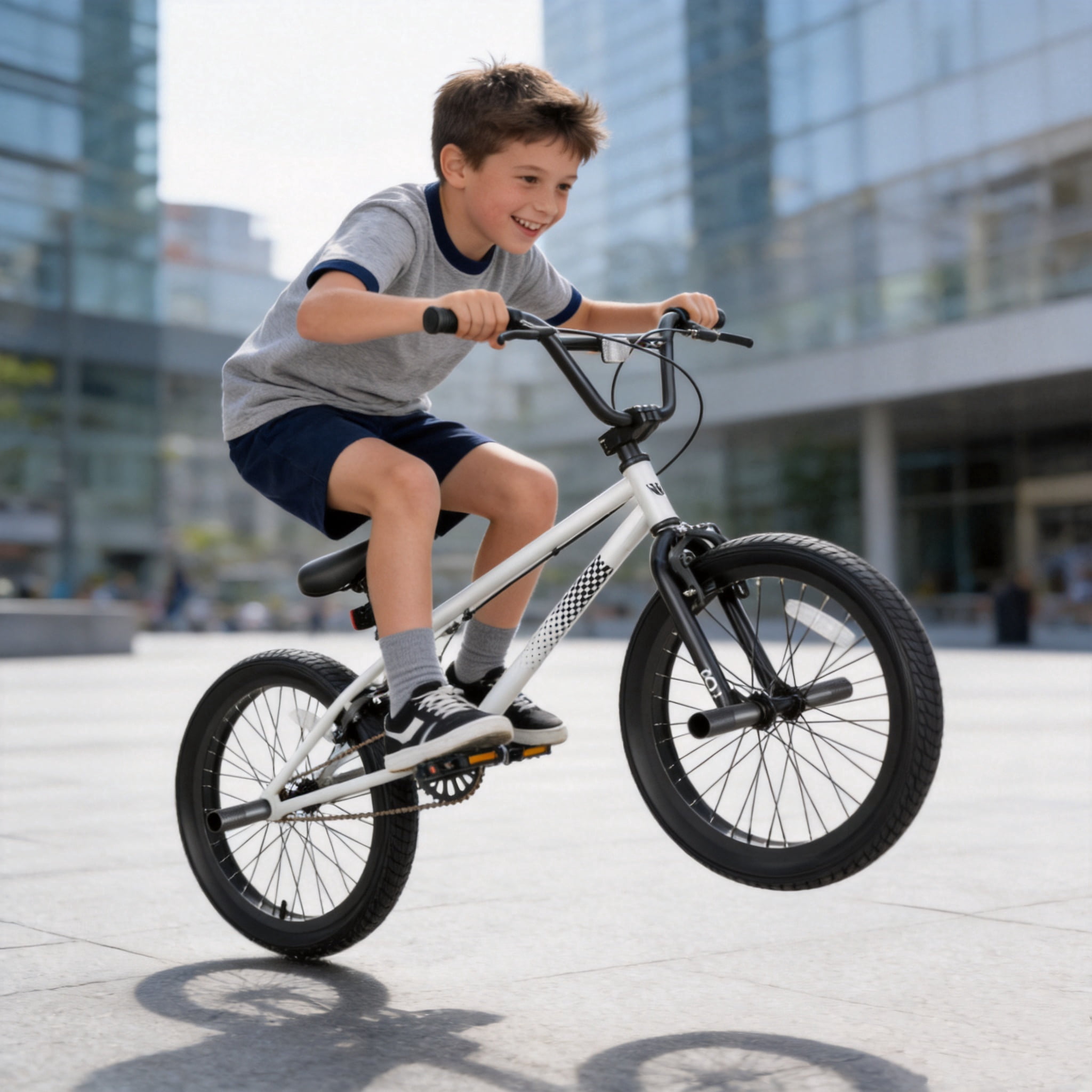 Korimefa Freestyle BMX Bike for Kids, Durable Steel Frame with Hand Brakes and Shock-Absorbing Tires (White, 18 in) idu2v