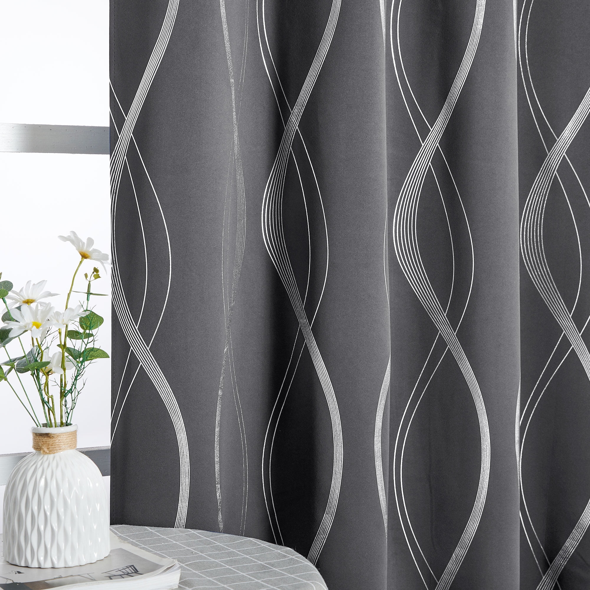 NICETOWN Blackout Curtains Thermal Insulated Room Darkening Drapes with Embossed Wave Design (Grey, 52 in x 84 in, 2 Panels) 0r3c0