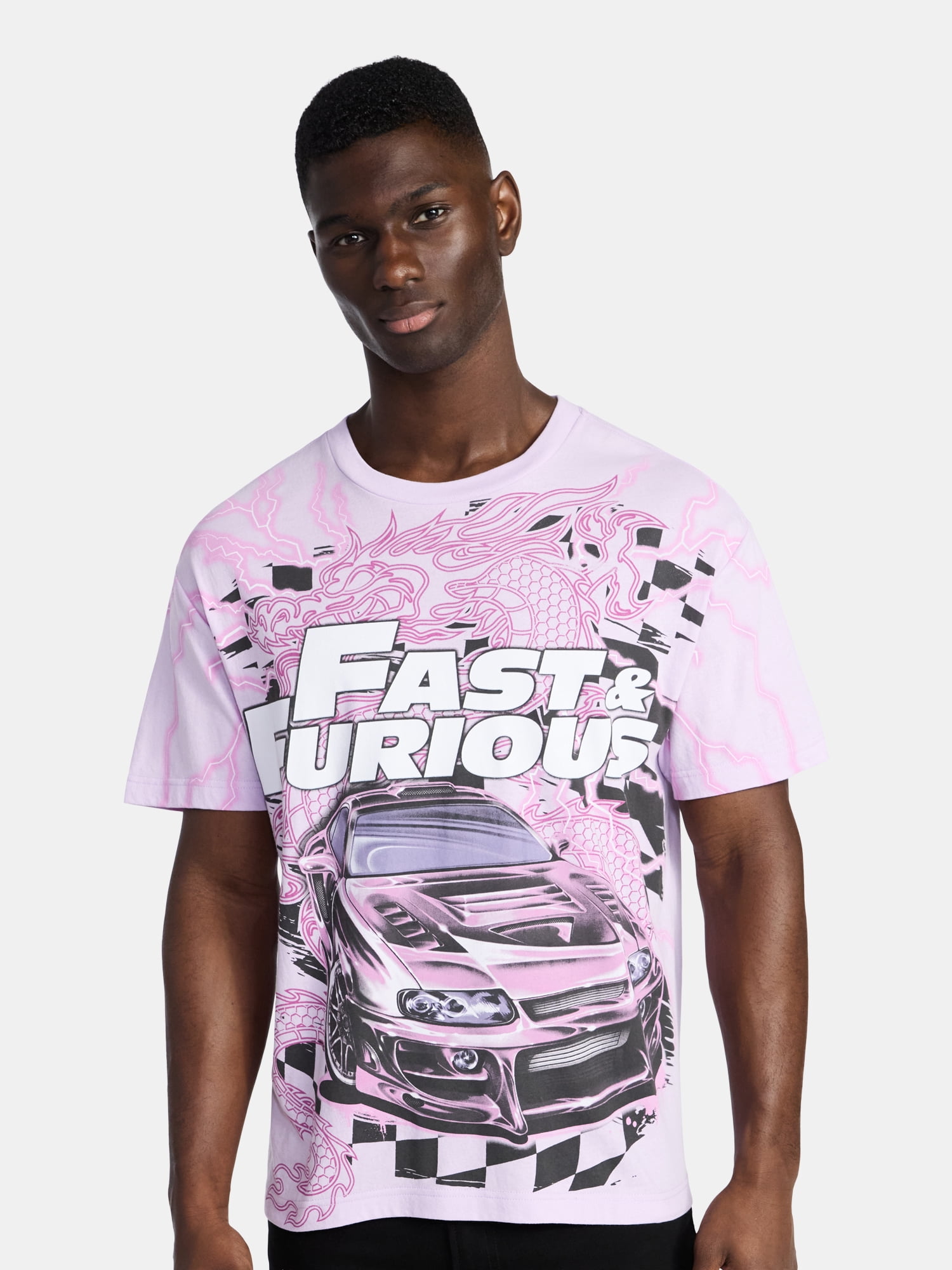 Fast & Furious Men's Dragon Line Oversized Graphic Tee (Black, XS-3XL) 0ld9w